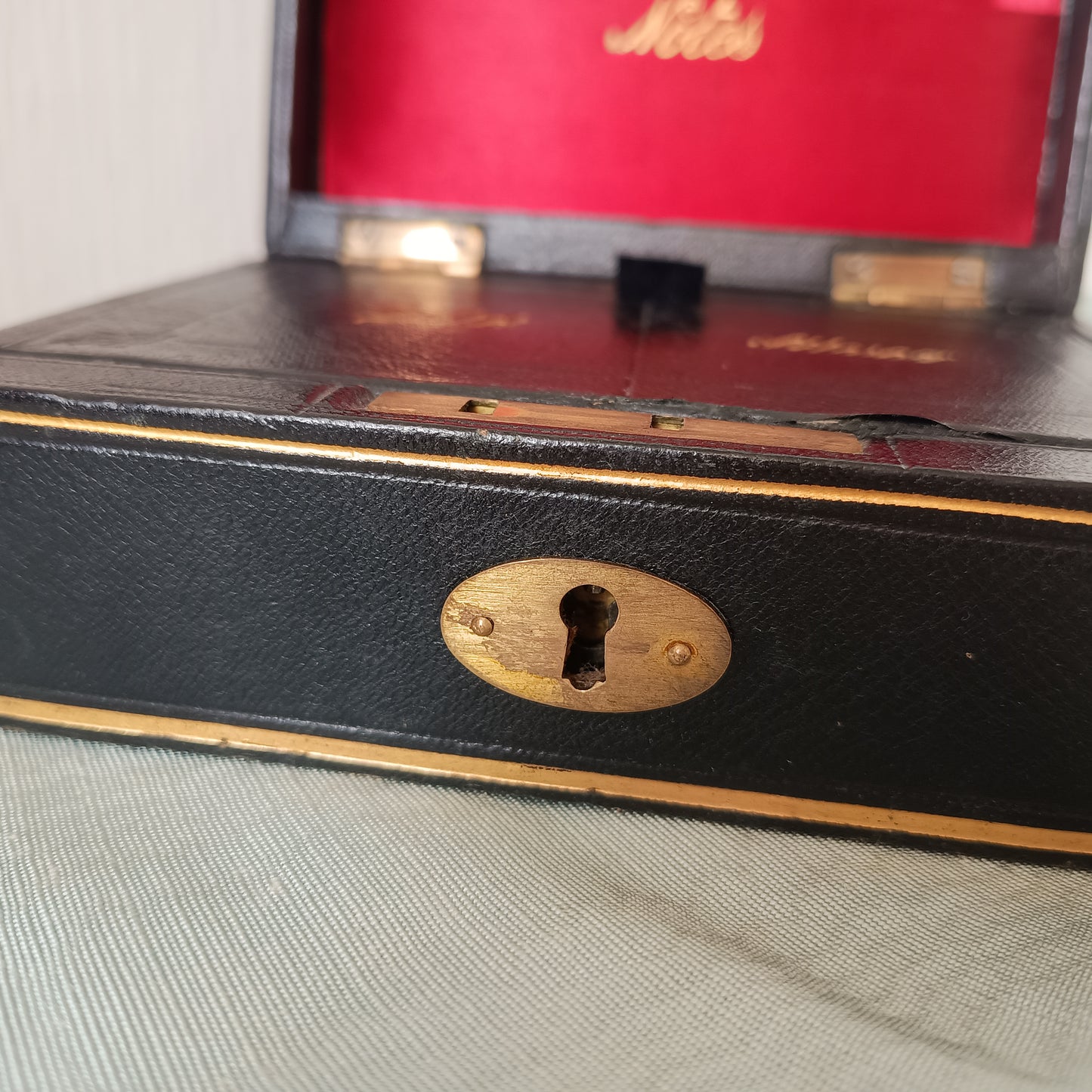 Black Victorian Gold and Silver Bullion / Coins Cash or Jewellery Box: Embossed Gold Letters
