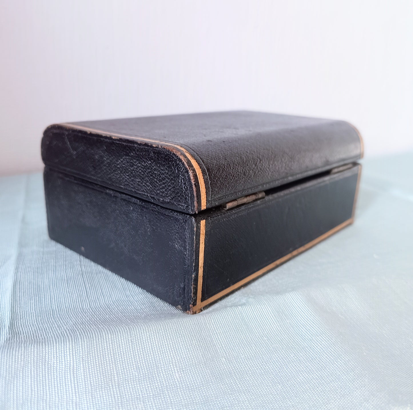 Black Victorian Gold and Silver Bullion / Coins Cash or Jewellery Box: Embossed Gold Letters