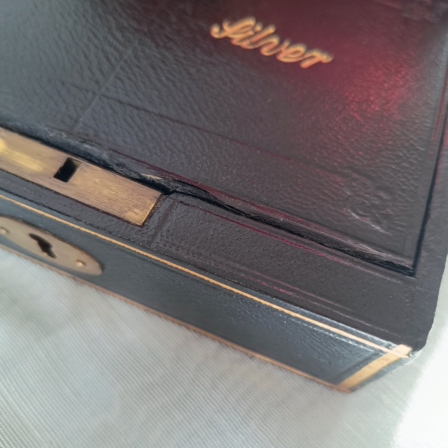 Black Victorian Gold and Silver Bullion / Coins Cash or Jewellery Box: Embossed Gold Letters