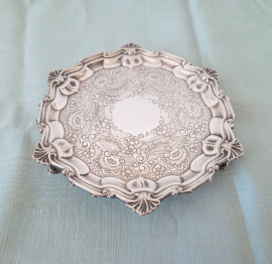 Georgian Style Silver Plate Footed Salver or Small Drinks Tray, William Hutton England 1890