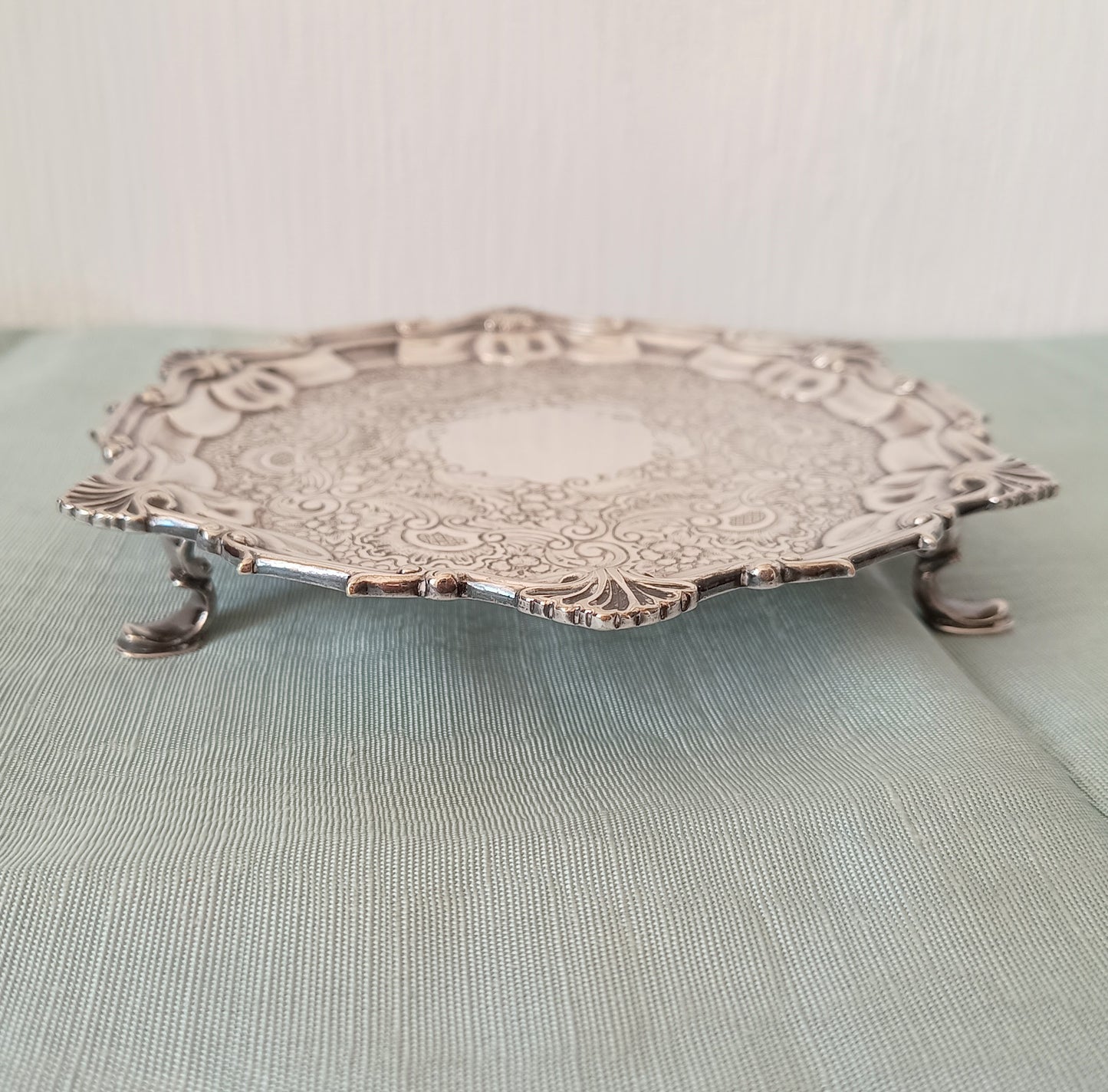 Georgian Style Silver Plate Footed Salver or Small Drinks Tray, William Hutton England 1890