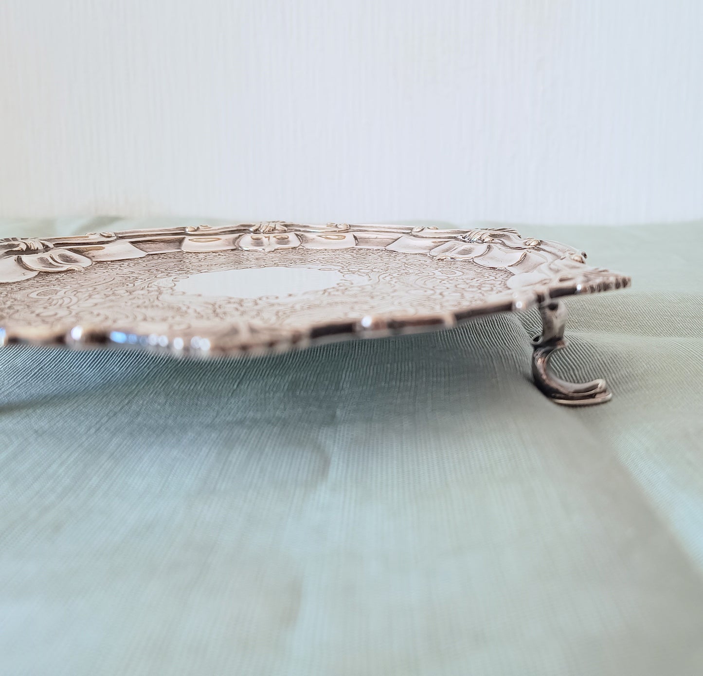 Georgian Style Silver Plate Footed Salver or Small Drinks Tray, William Hutton England 1890