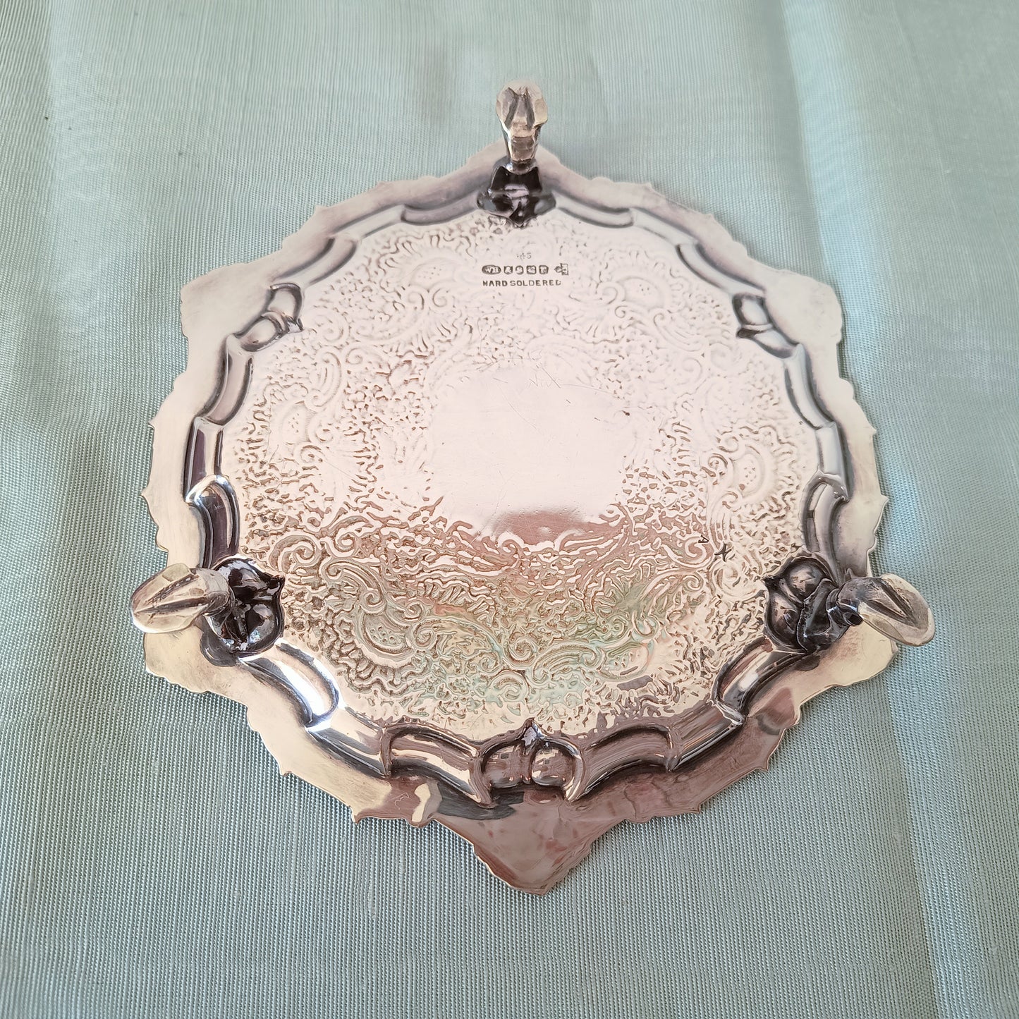 Georgian Style Silver Plate Footed Salver or Small Drinks Tray, William Hutton England 1890