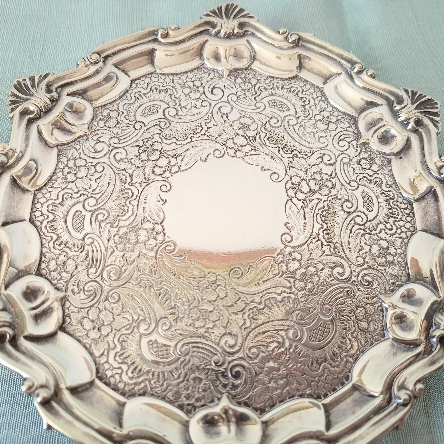 Georgian Style Silver Plate Footed Salver or Small Drinks Tray, William Hutton England 1890