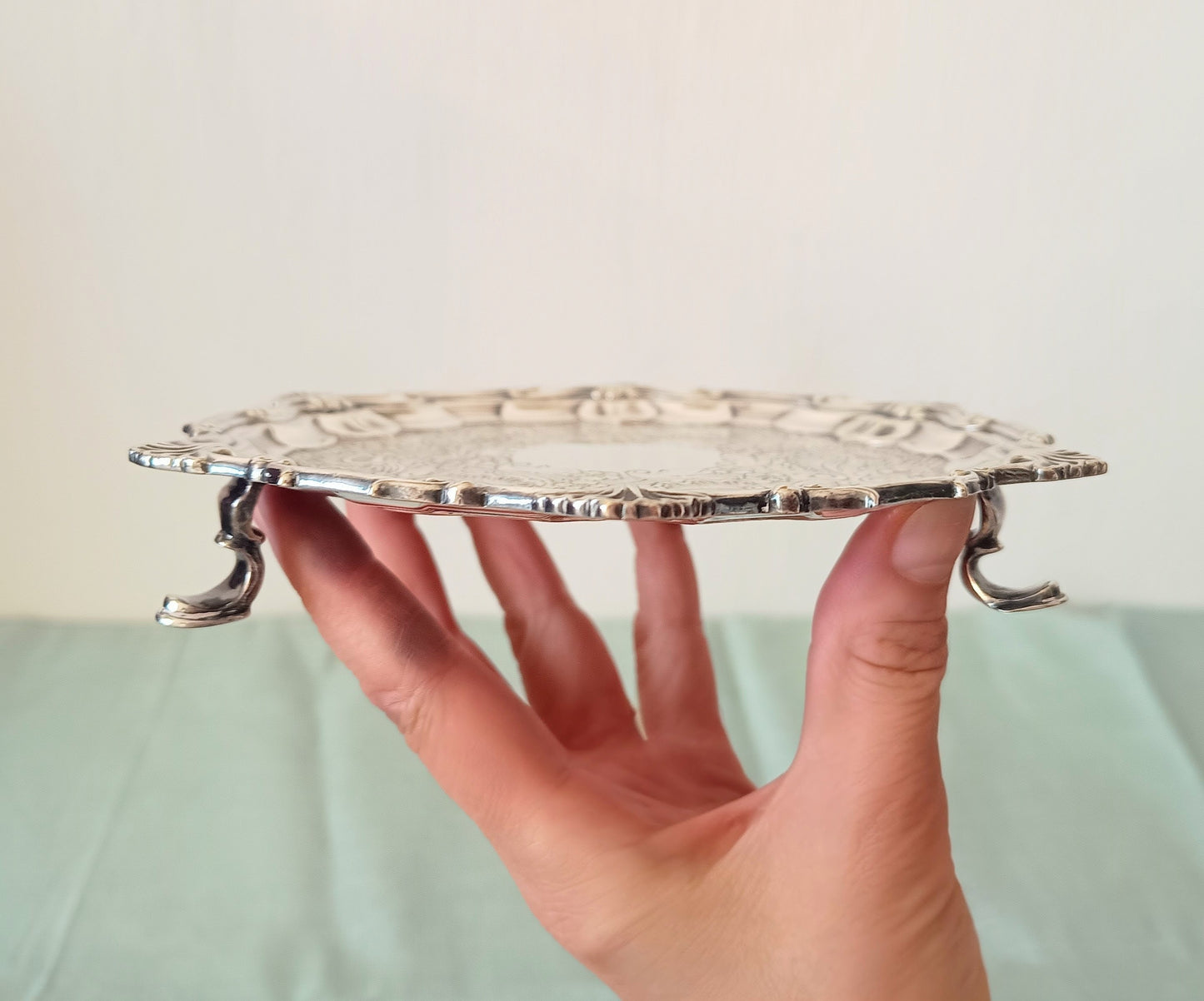 Georgian Style Silver Plate Footed Salver or Small Drinks Tray, William Hutton England 1890