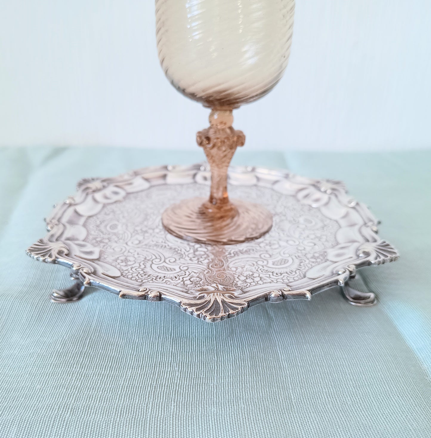 Georgian Style Silver Plate Footed Salver or Small Drinks Tray, William Hutton England 1890