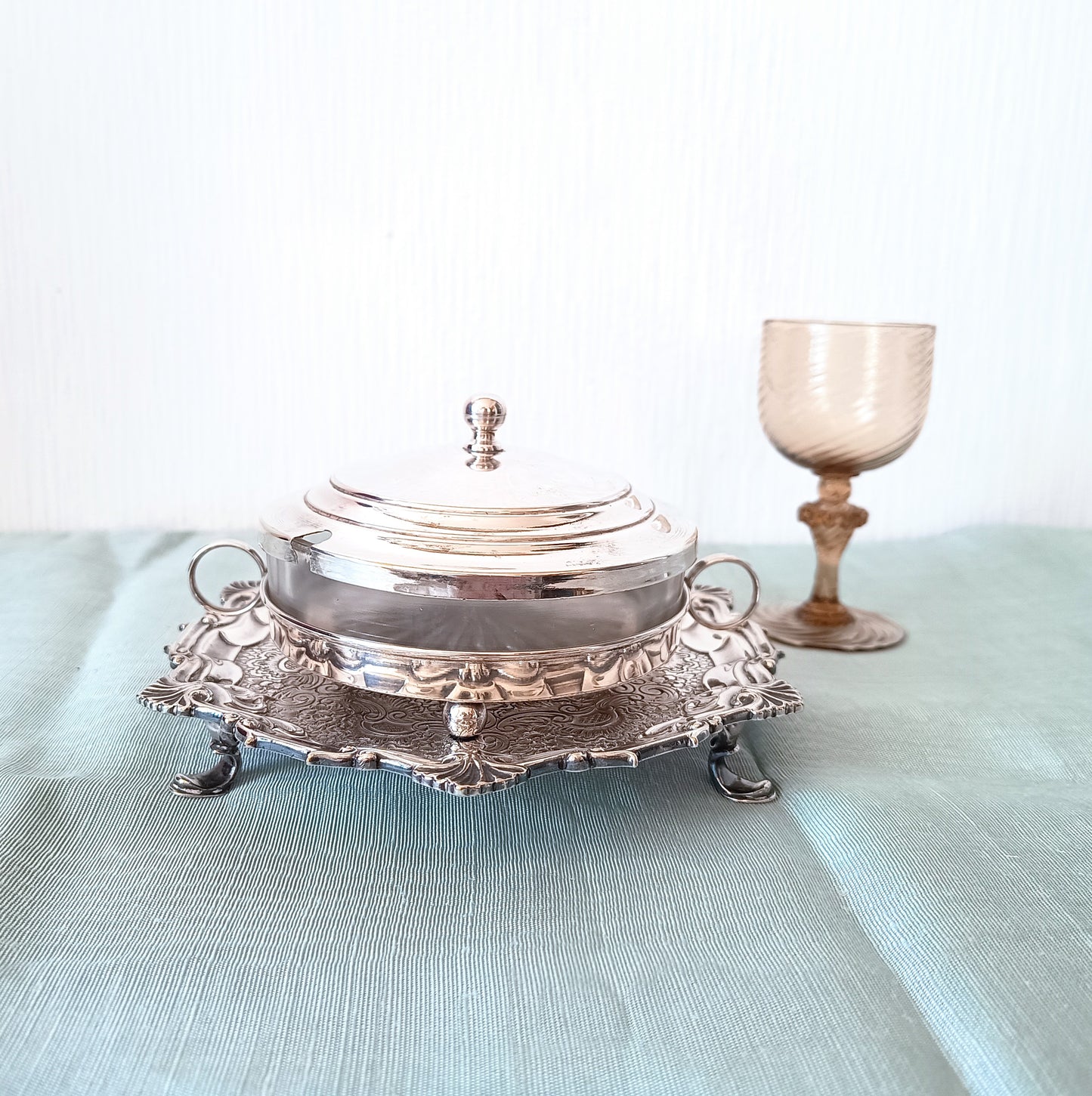 Georgian Style Silver Plate Footed Salver or Small Drinks Tray, William Hutton England 1890