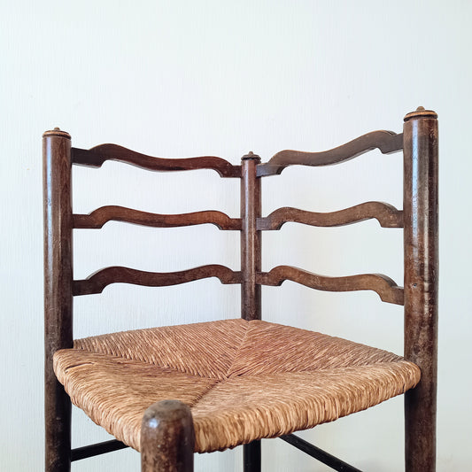 Lancashire Arts & Crafts Child’s Ladder-Back Wood and Rush Chair, c.1900