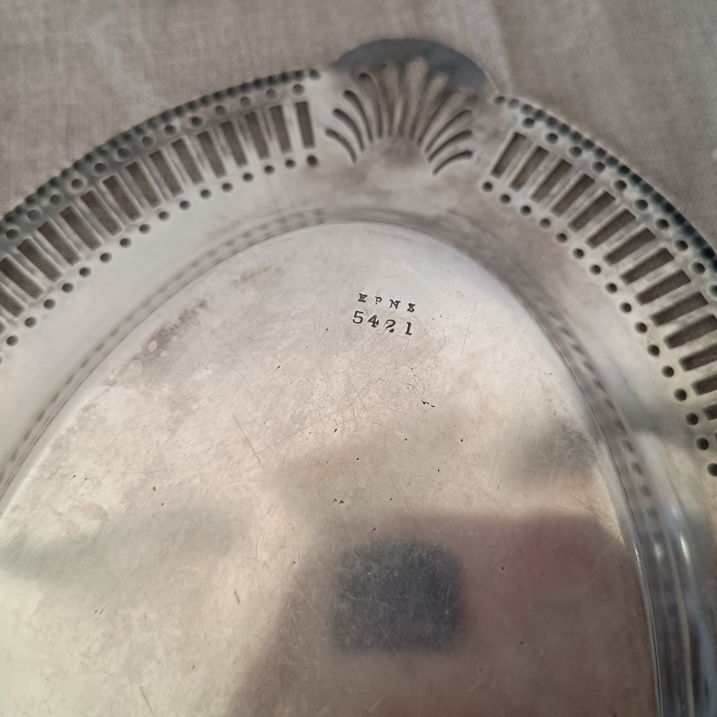 Art Nouveau Silver Plate Serving Dish or Tray: Stylised Shell Decor & Victorian Glass Bowl