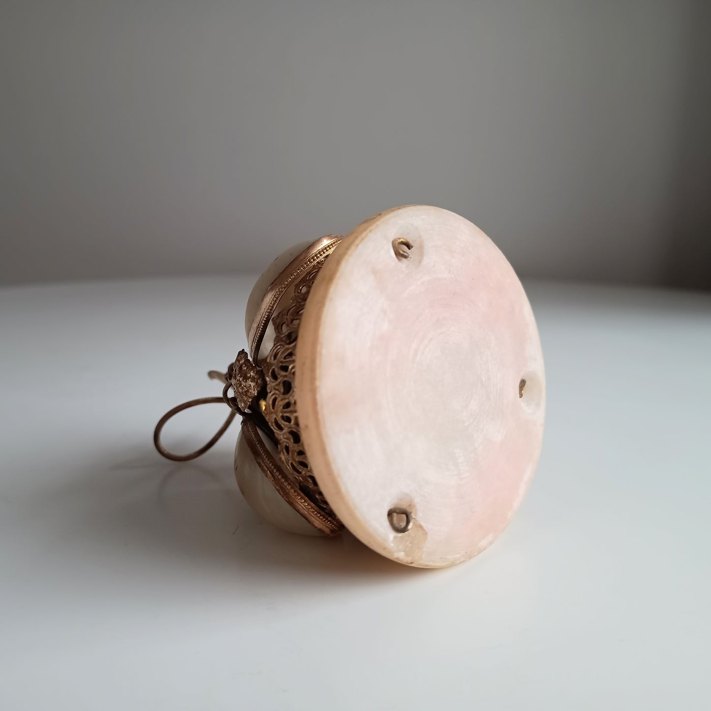 French Palais Royale Ormolu Table Bell: Mother of Pearl Shell, Grapes Decor, 19 century
