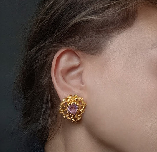 Vintage Christian Lacroix Paris Heart Baroque Earrings: Faceted Lavender Crystals, Y2K