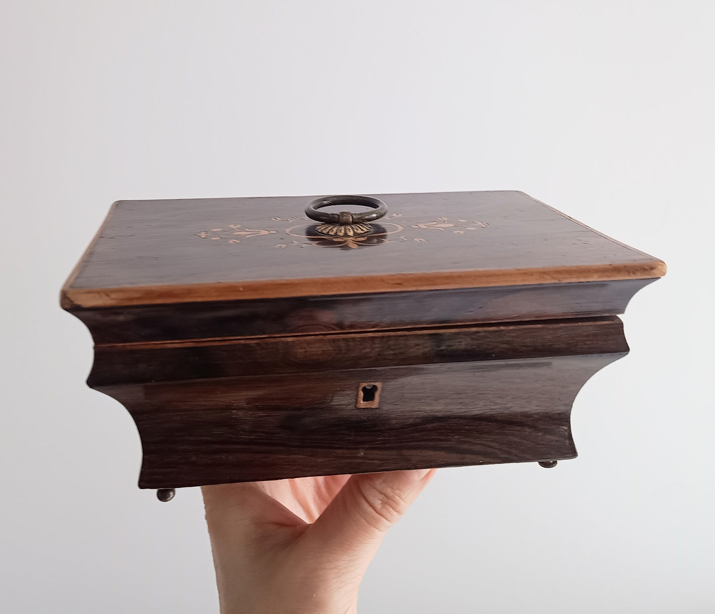 Antique French Jewellery Box or Casket, Marquetry Lid, Paris, Palais-Royal, c 1840