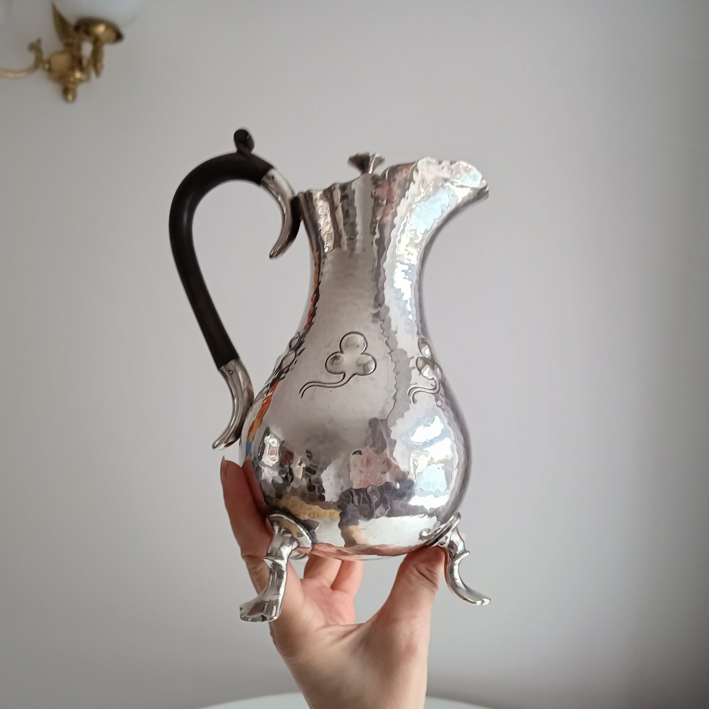 Antique Arts & Crafts Mappin Webb Silver Princes Plate Coffee Pot: Hammered, Trefoil Repoussé Decor