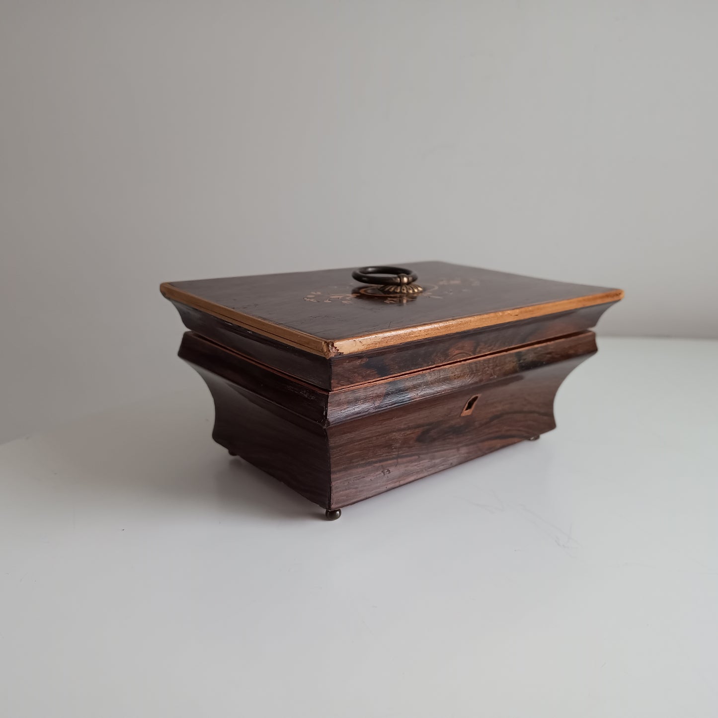 Antique French Jewellery Box or Casket, Marquetry Lid, Paris, Palais-Royal, c 1840