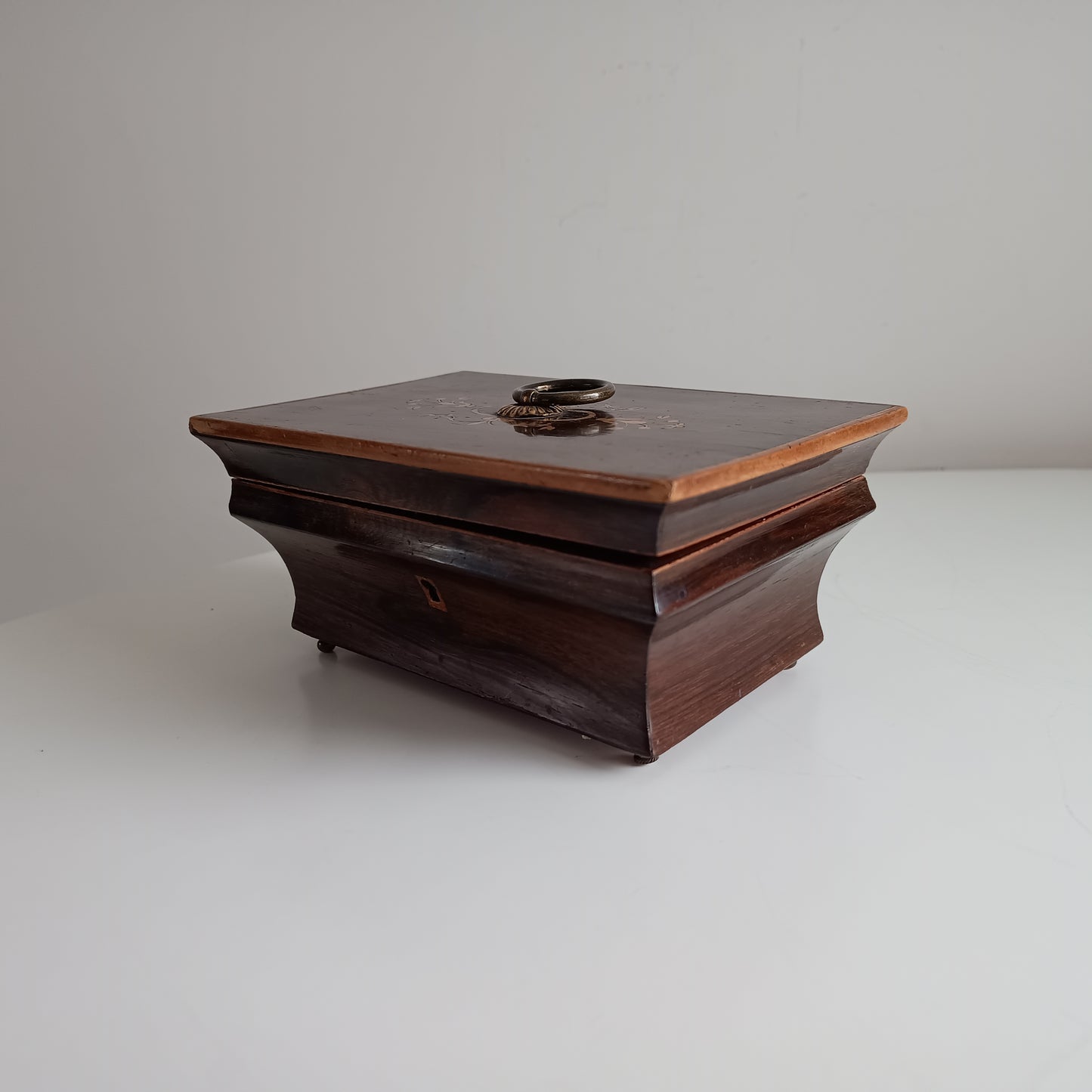 Antique French Jewellery Box or Casket, Marquetry Lid, Paris, Palais-Royal, c 1840