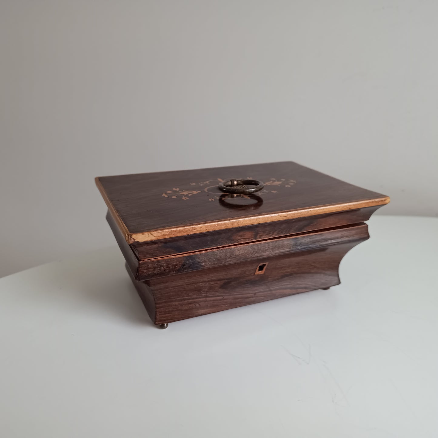 Antique French Jewellery Box or Casket, Marquetry Lid, Paris, Palais-Royal, c 1840