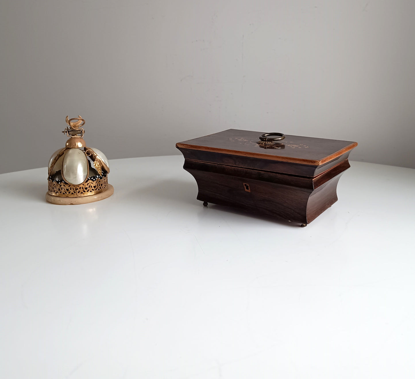 Antique French Jewellery Box or Casket, Marquetry Lid, Paris, Palais-Royal, c 1840