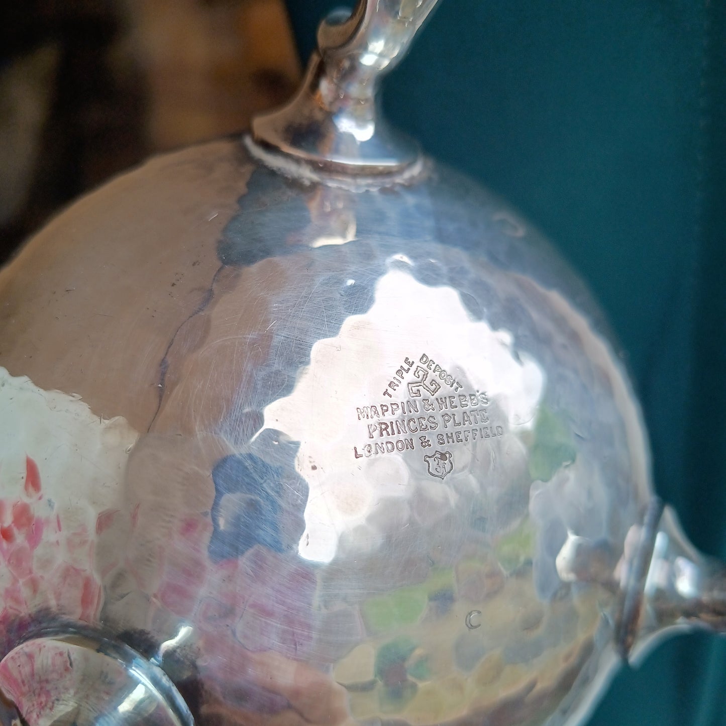 Antique Arts & Crafts Mappin Webb Silver Princes Plate Coffee Pot: Hammered, Trefoil Repoussé Decor