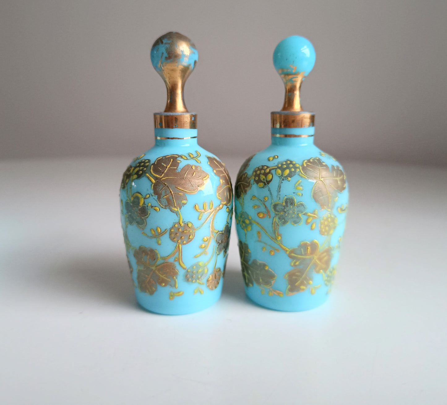 Opaline Glass Set: Perfume Bottles, Rouge Jar & Tray, Palais-Royal Baccarat circle, France