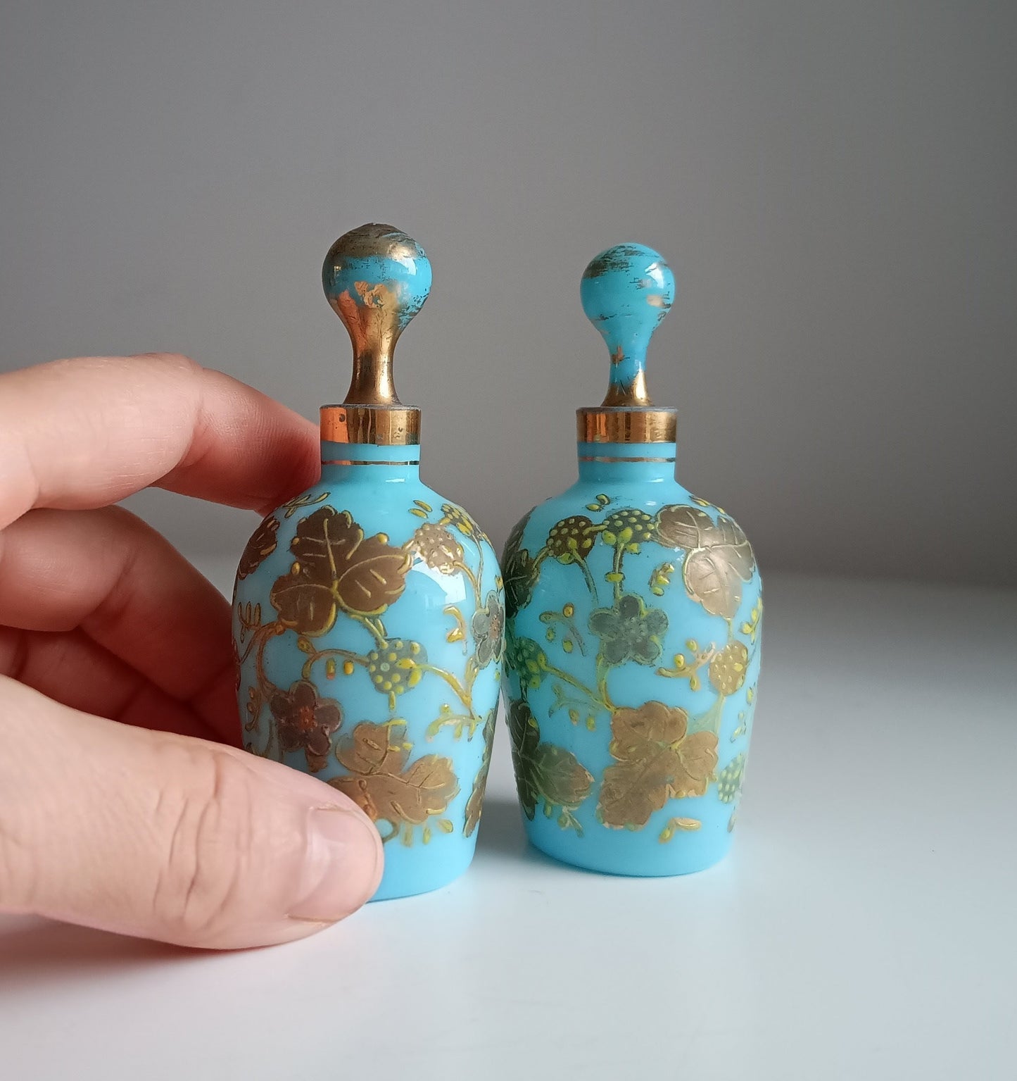 Opaline Glass Set: Perfume Bottles, Rouge Jar & Tray, Palais-Royal Baccarat circle, France