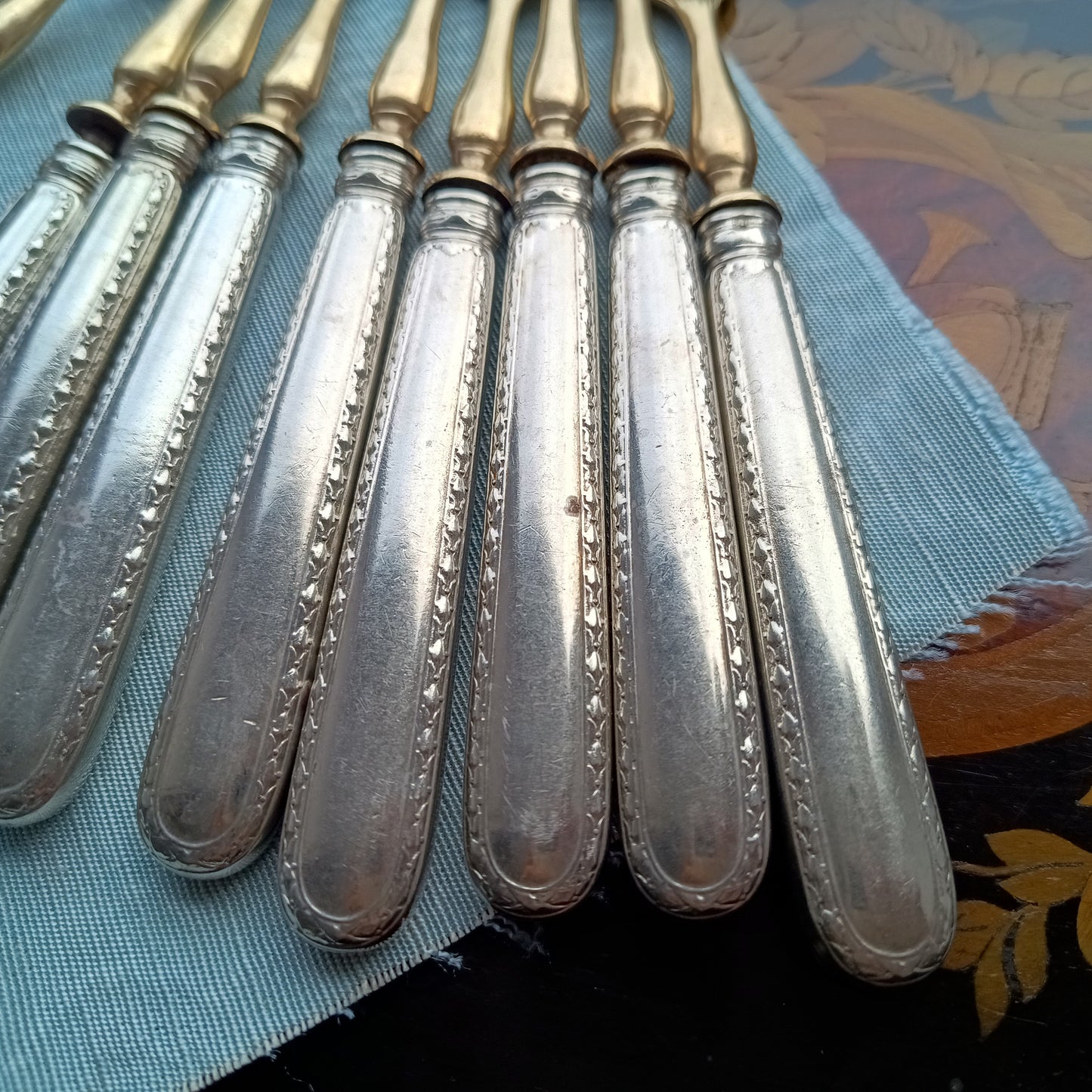 Antique Belle Epoque 12 Pastry Forks Dessert Cutlery Set:  Louis Coignet, France 1880-1900