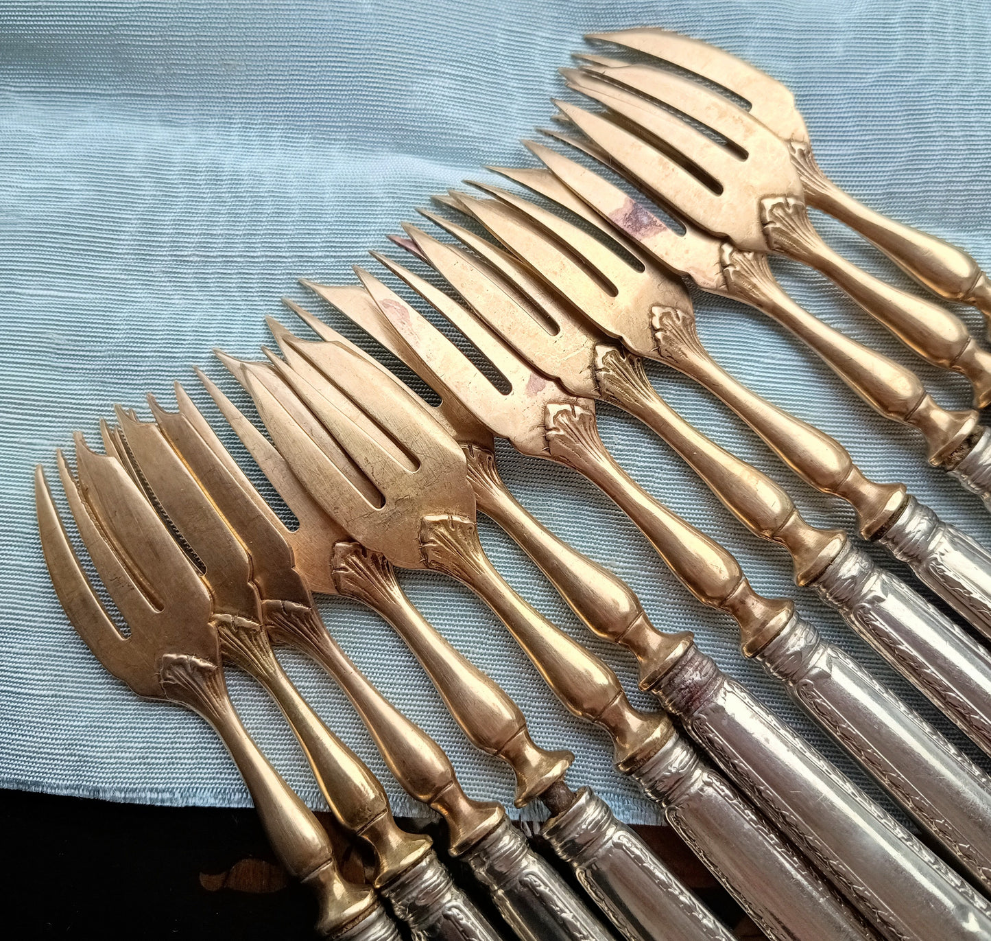 Antique Belle Epoque 12 Pastry Forks Dessert Cutlery Set:  Louis Coignet, France 1880-1900