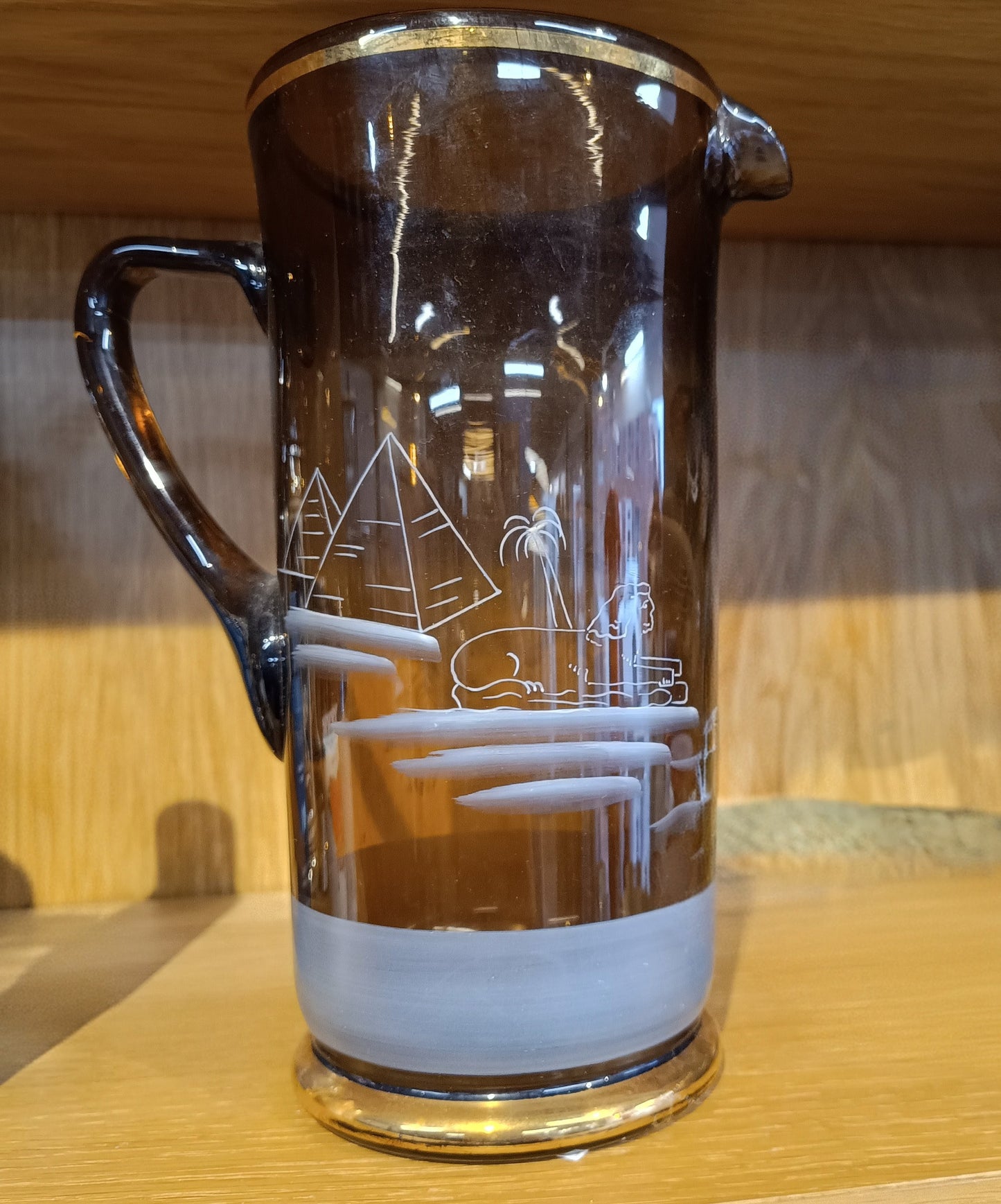 Authentic Art Deco Art Glass Lemonade Pitcher: Hand Enamelled Cocktails Barware, Silesia, 1900