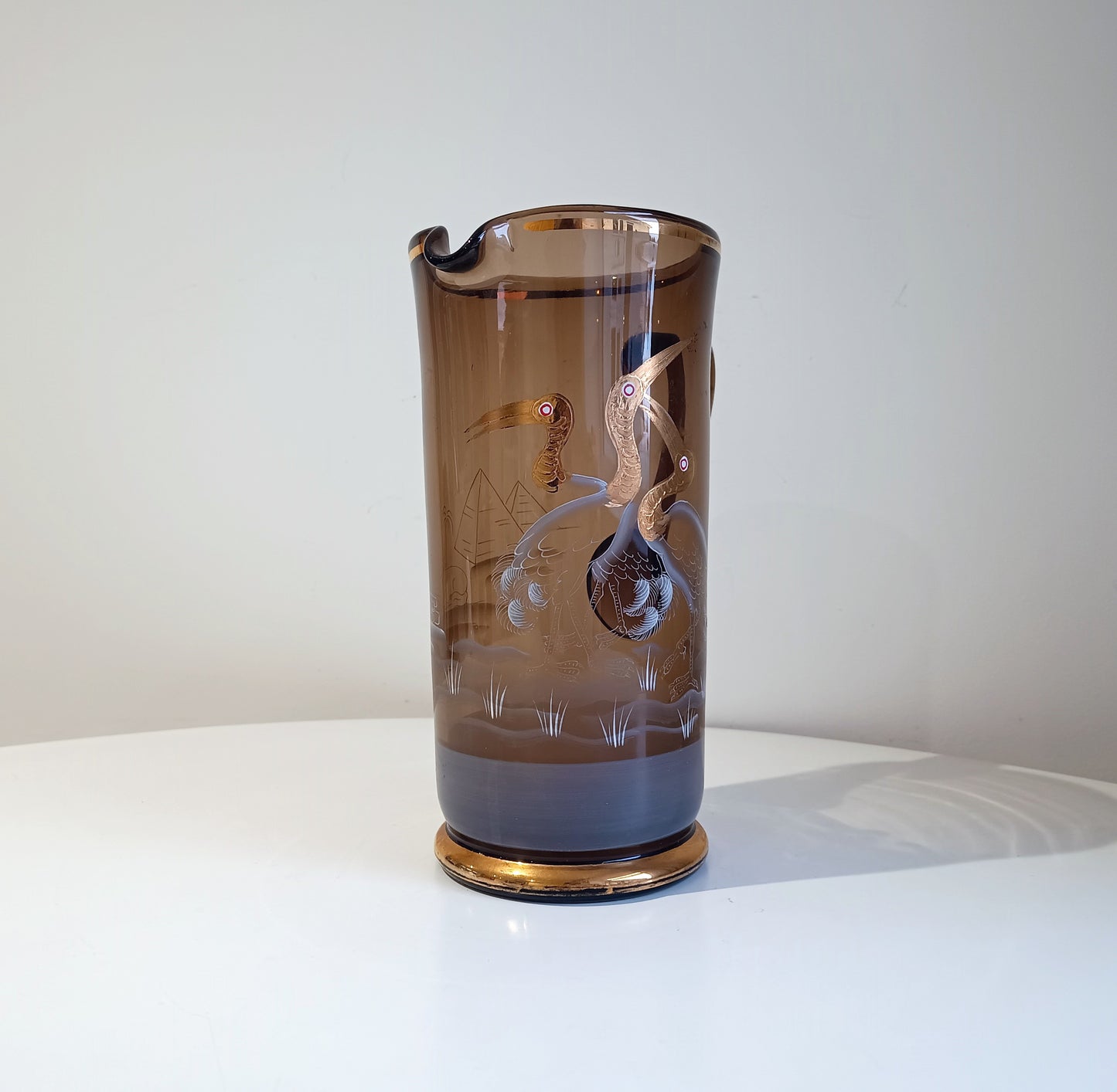 Authentic Art Deco Art Glass Lemonade Pitcher: Hand Enamelled Cocktails Barware, Silesia, 1900