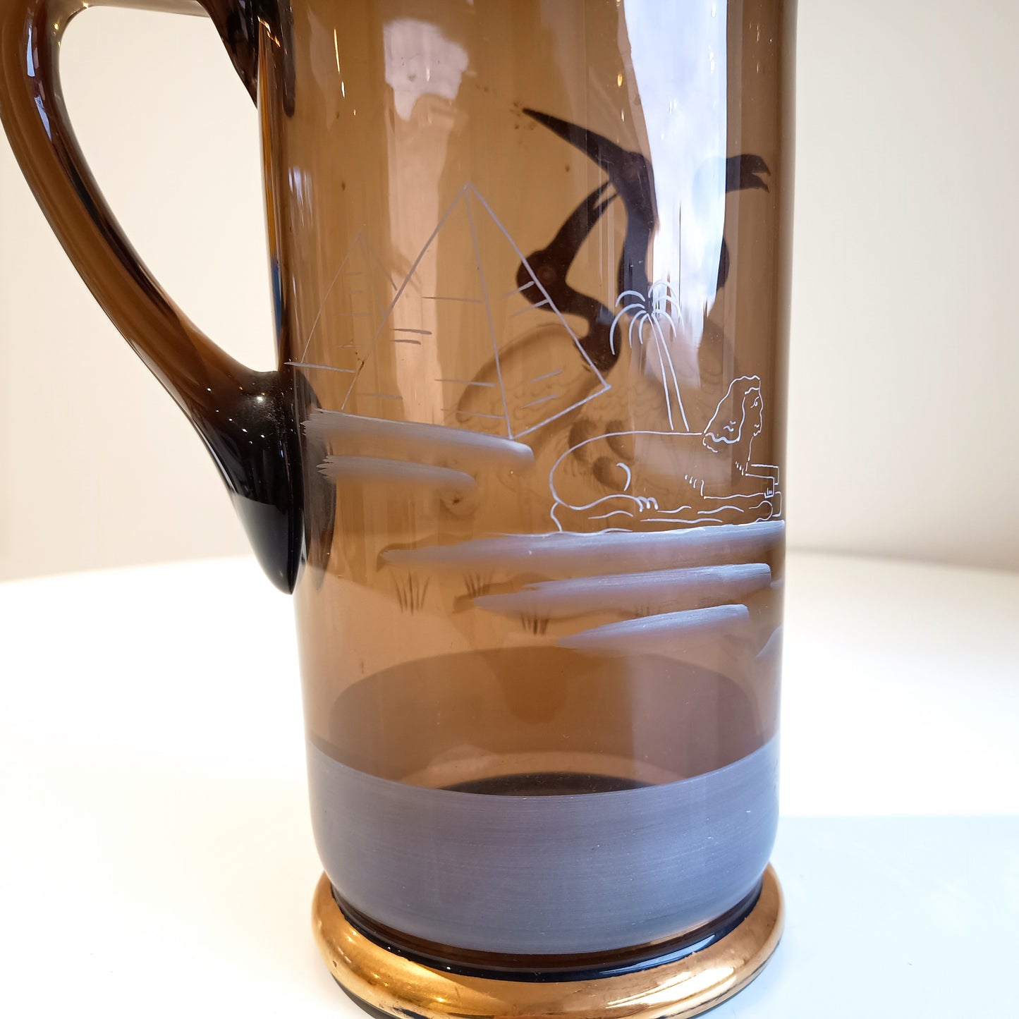 Authentic Art Deco Art Glass Lemonade Pitcher: Hand Enamelled Cocktails Barware, Silesia, 1900