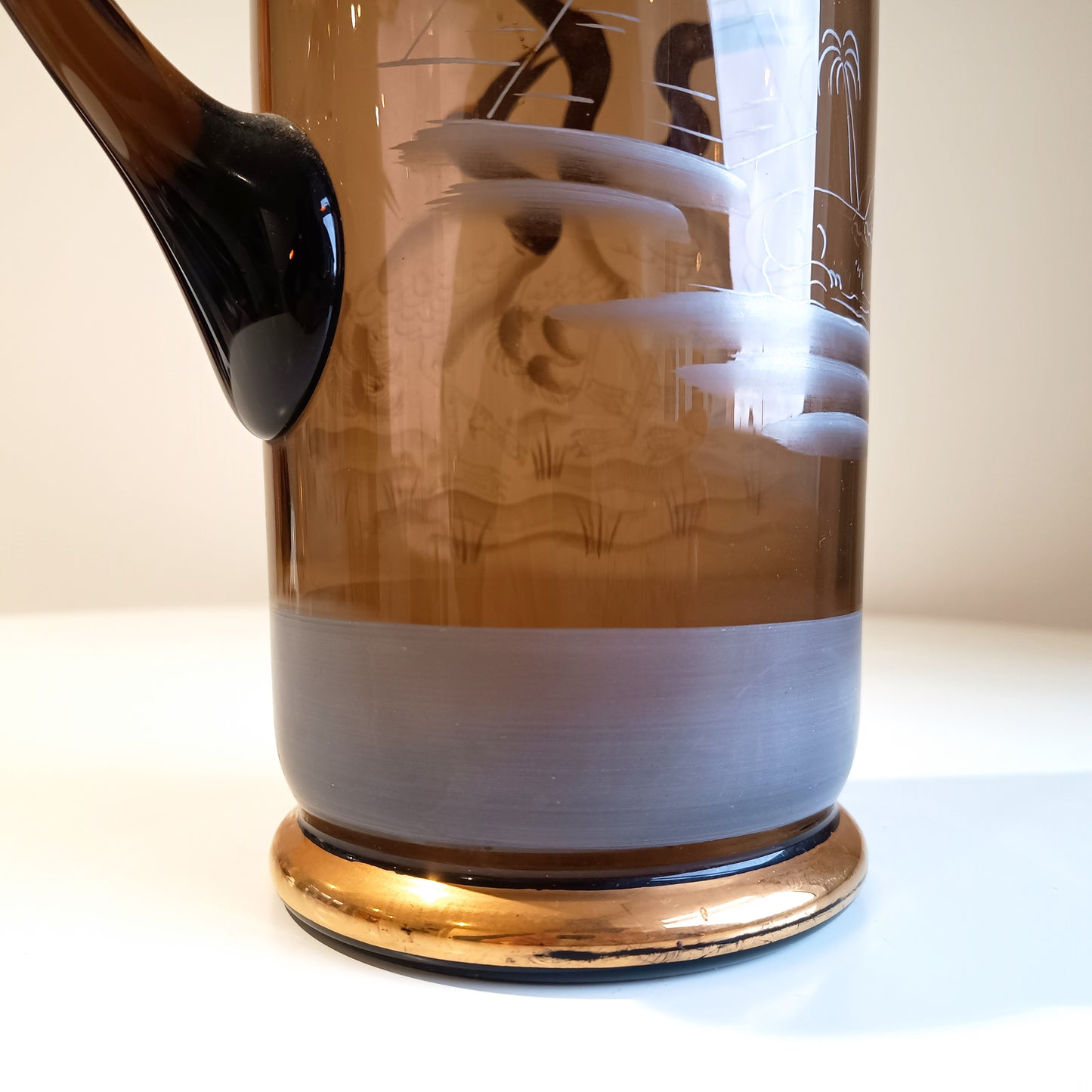 Authentic Art Deco Art Glass Lemonade Pitcher: Hand Enamelled Cocktails Barware, Silesia, 1900