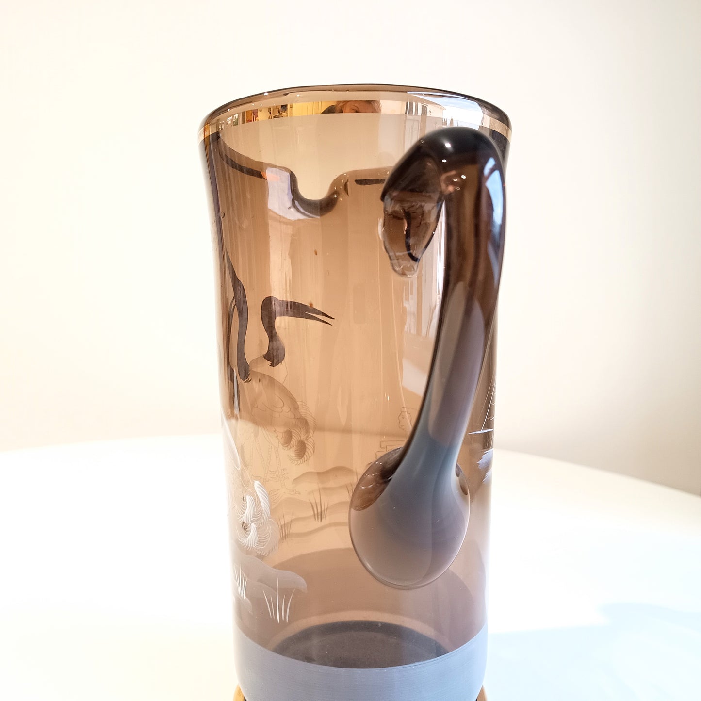 Authentic Art Deco Art Glass Lemonade Pitcher: Hand Enamelled Cocktails Barware, Silesia, 1900