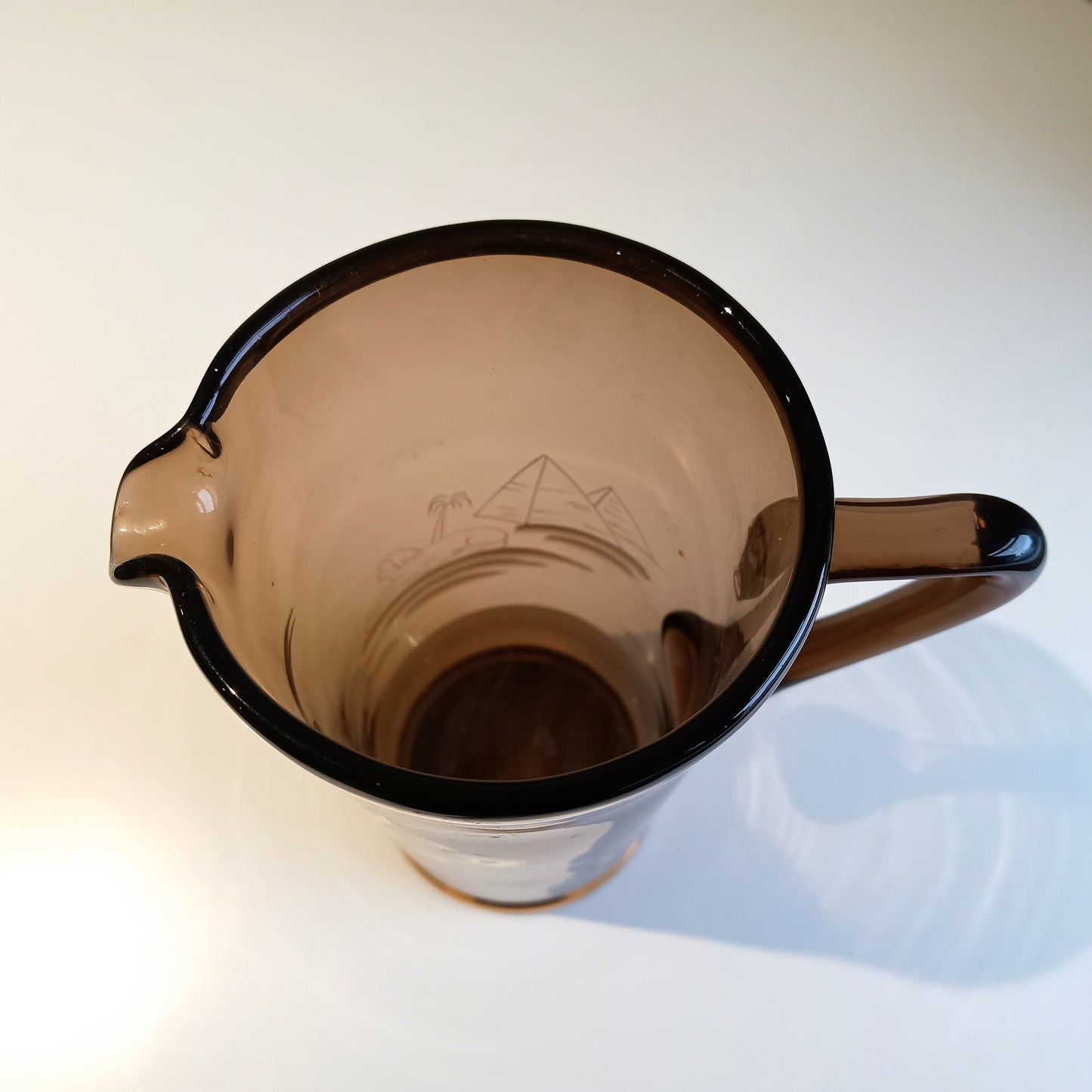 Authentic Art Deco Art Glass Lemonade Pitcher: Hand Enamelled Cocktails Barware, Silesia, 1900