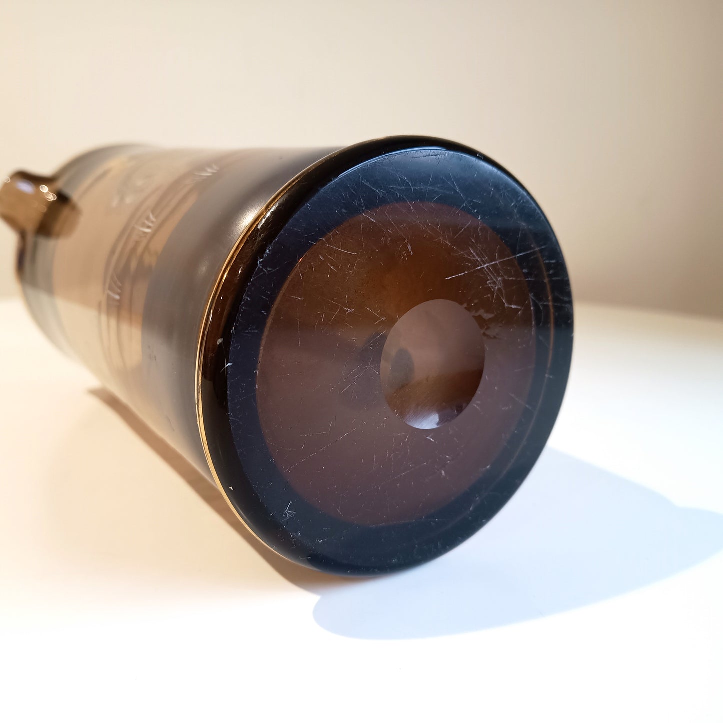 Authentic Art Deco Art Glass Lemonade Pitcher: Hand Enamelled Cocktails Barware, Silesia, 1900