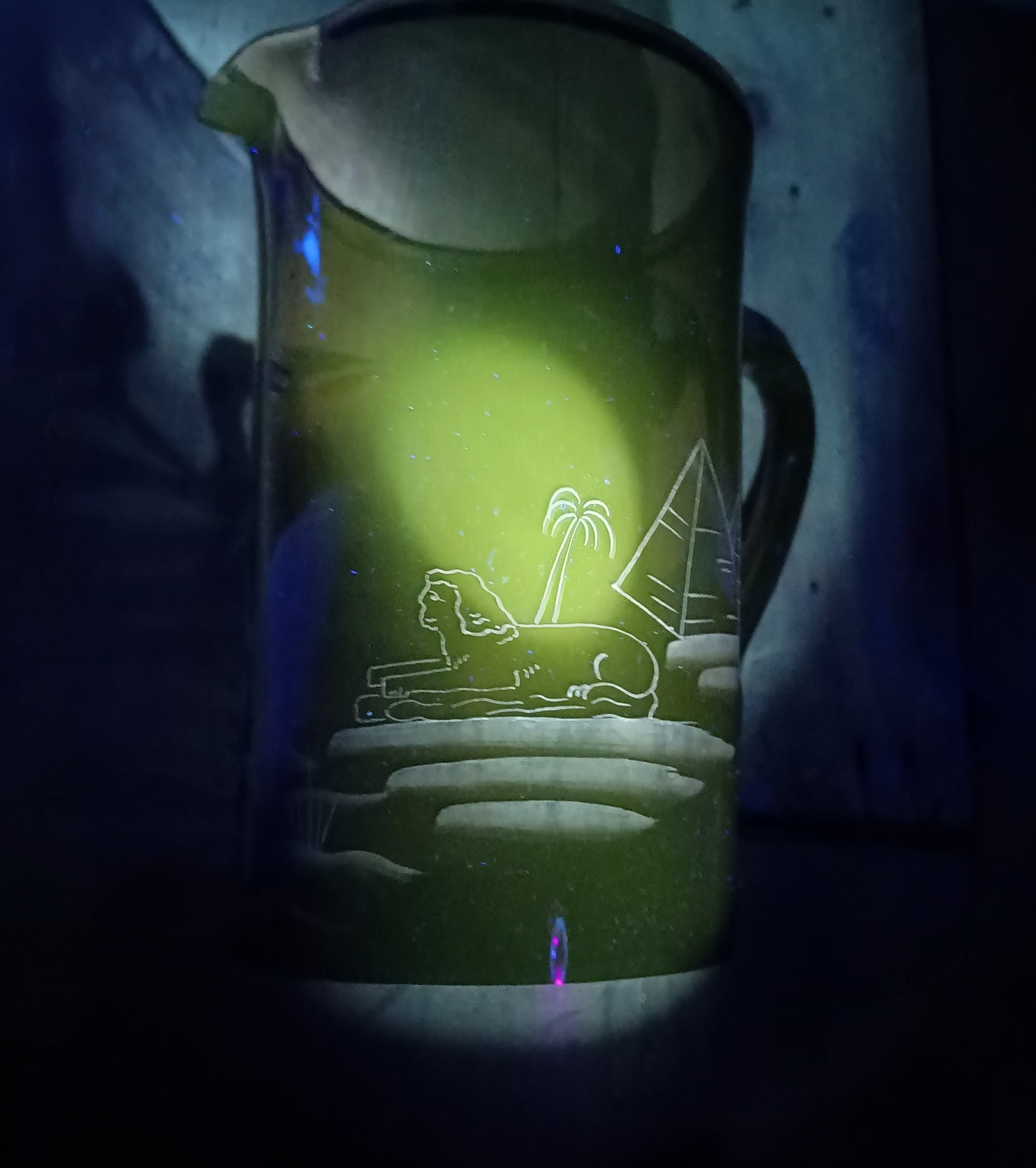 Authentic Art Deco Art Glass Lemonade Pitcher: Hand Enamelled Cocktails Barware, Silesia, 1900