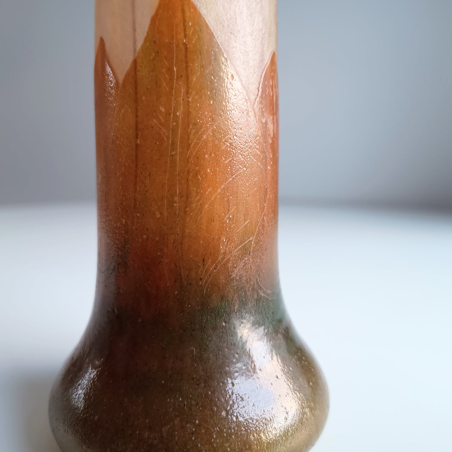 French Art Nouveau Cameo Glass Solifleur Vase, Nancy School c.1900 – Satin Etched, Earth Tones