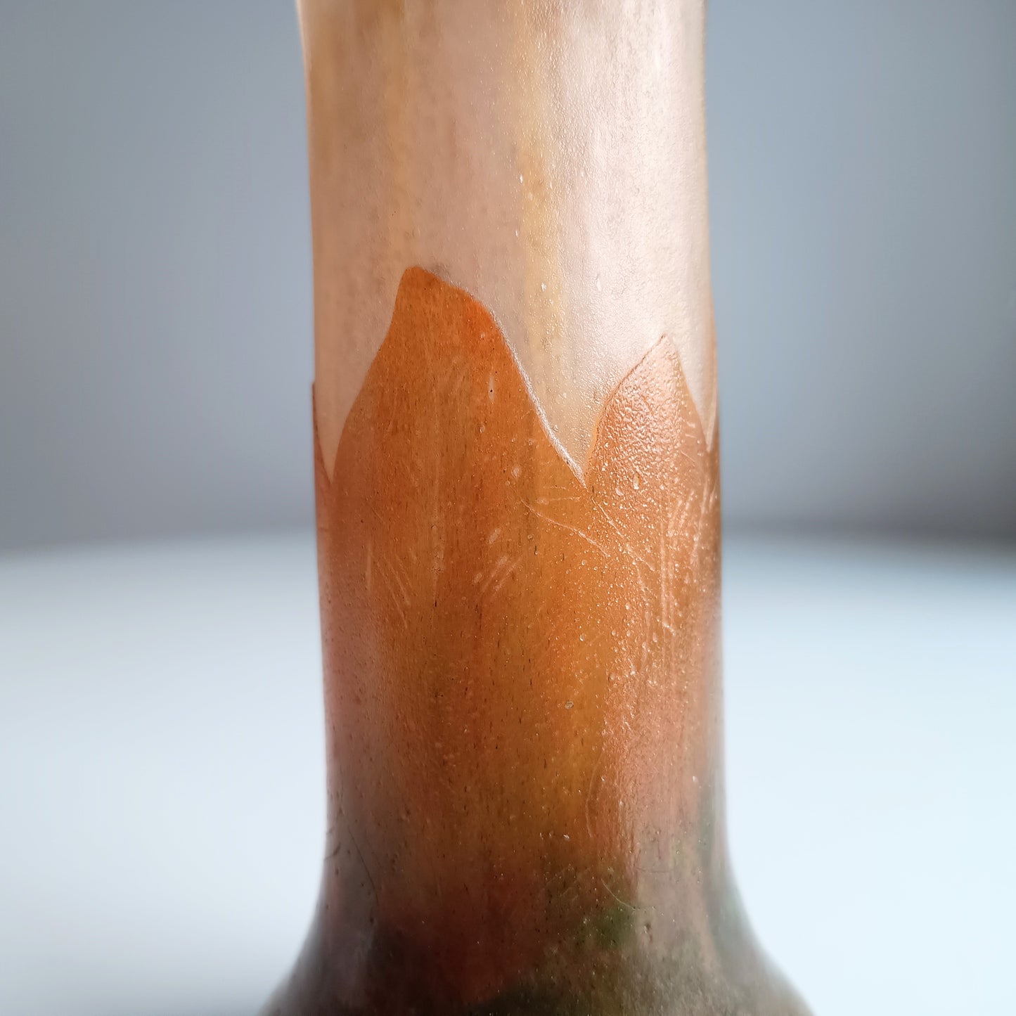 French Art Nouveau Cameo Glass Solifleur Vase, Nancy School c.1900 – Satin Etched, Earth Tones