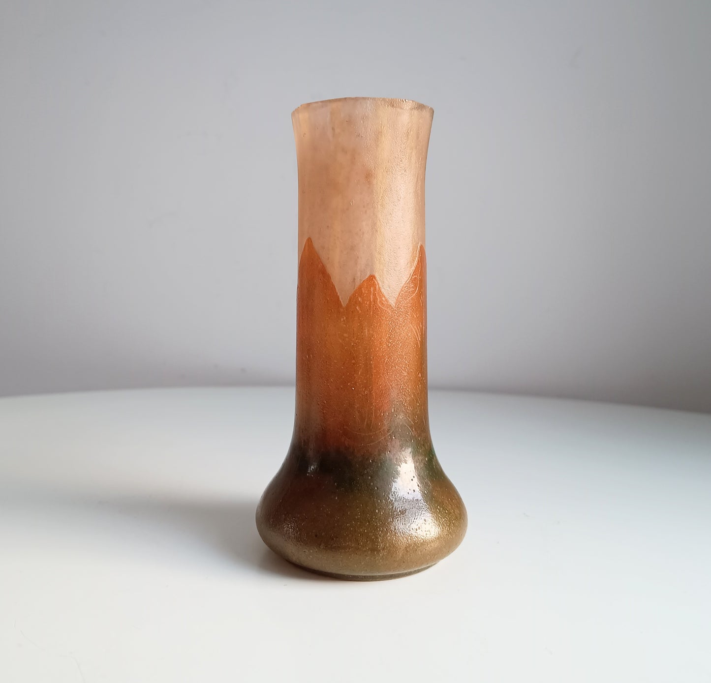 French Art Nouveau Cameo Glass Solifleur Vase, Nancy School c.1900 – Satin Etched, Earth Tones