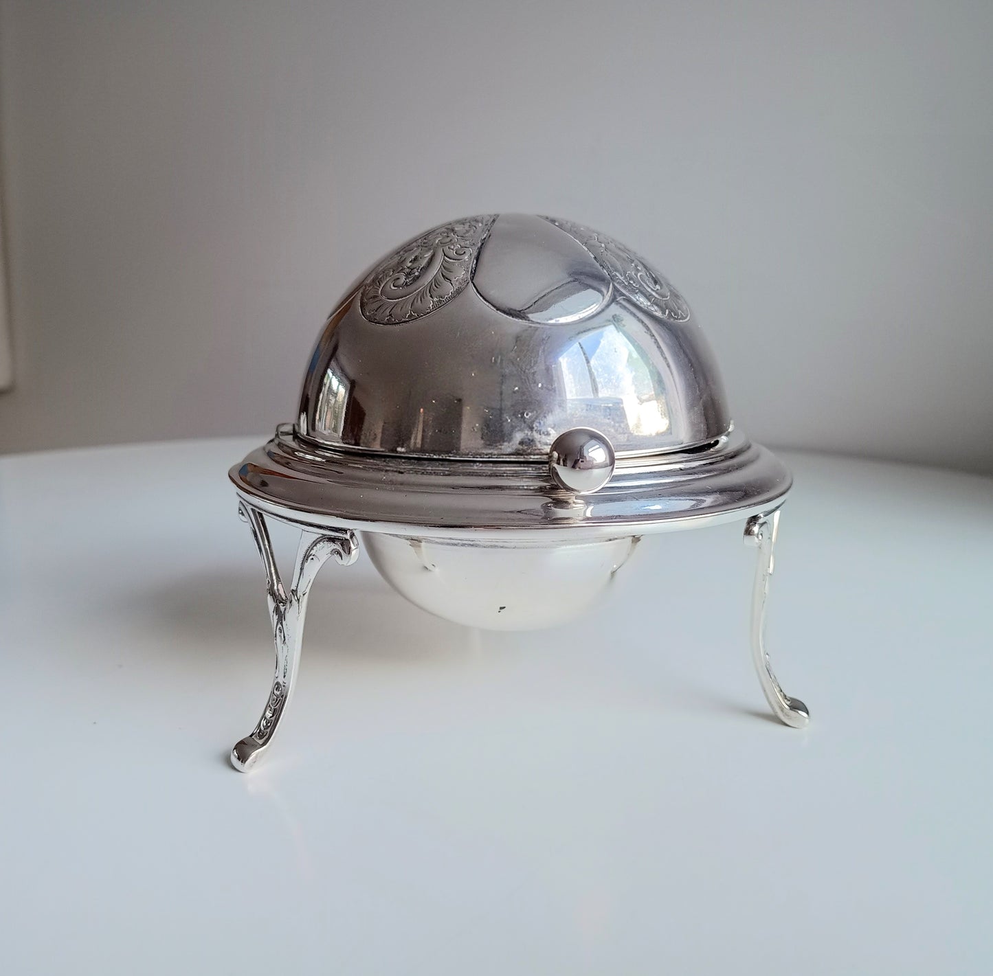 Silver Plated Rollover Domed Caviar Presentoire, Footed Butter Dish: H Hobson, Belle Epoque