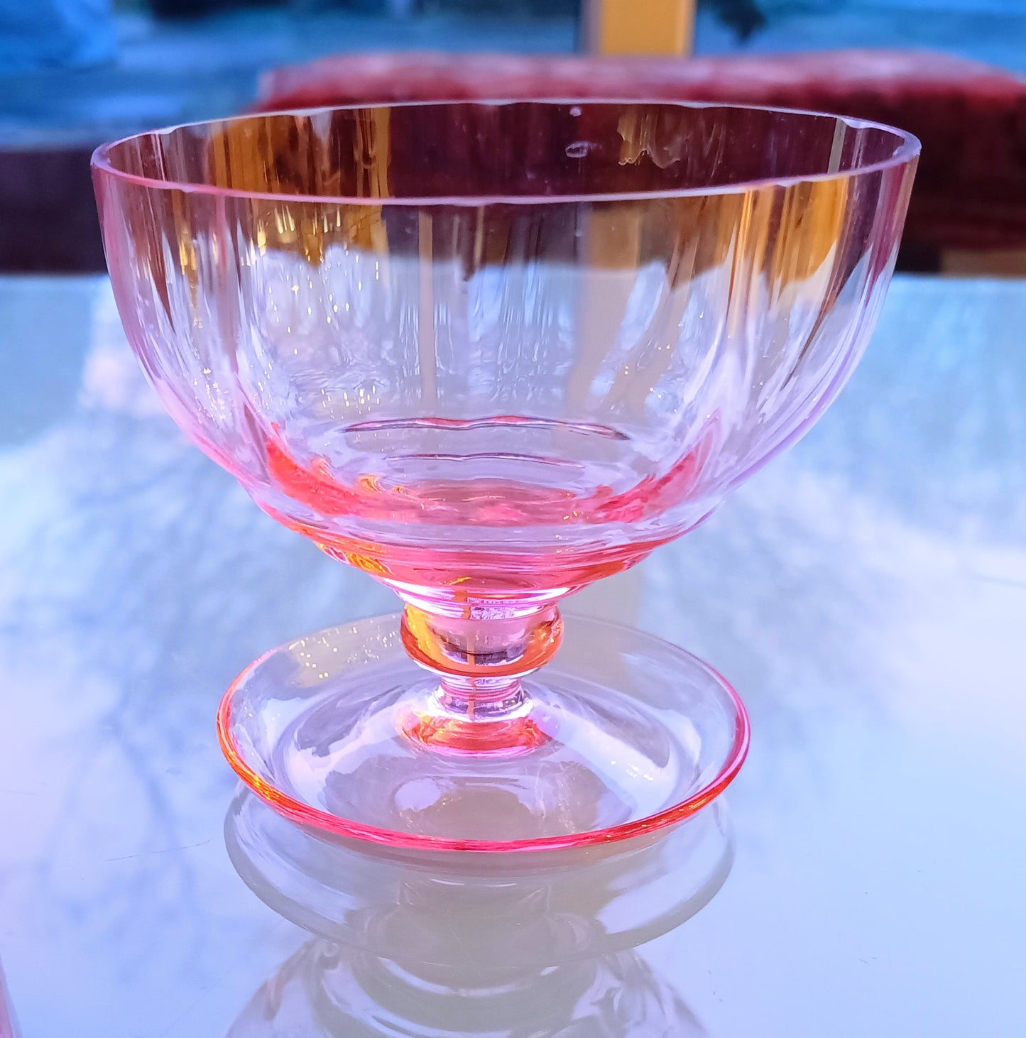 Midcentury Hand-Blown Selenium Glass Ice-cream Bowls: Peach Pink Fine Crystal, European
