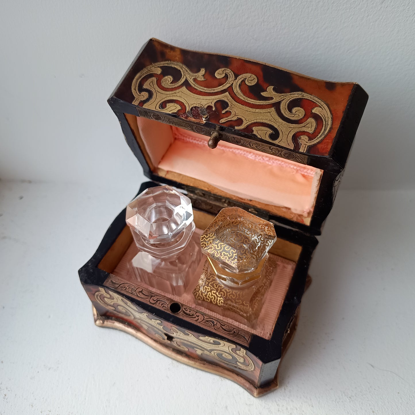Antique French Palais Royale Perfume Bottle Casket: Boulle Style, Baccarat, France 19th cent