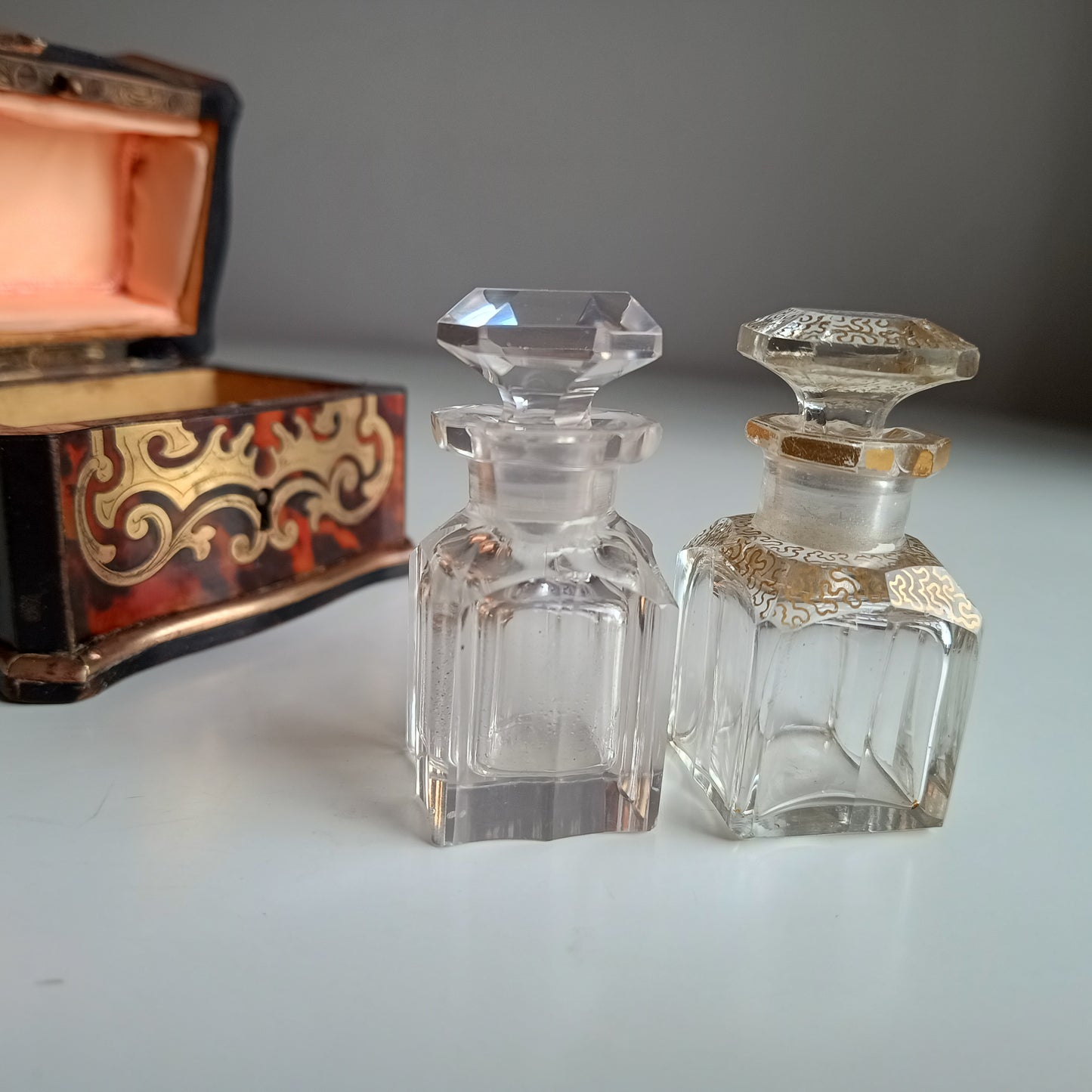 Antique French Palais Royale Perfume Bottle Casket: Boulle Style, Baccarat, France 19th cent