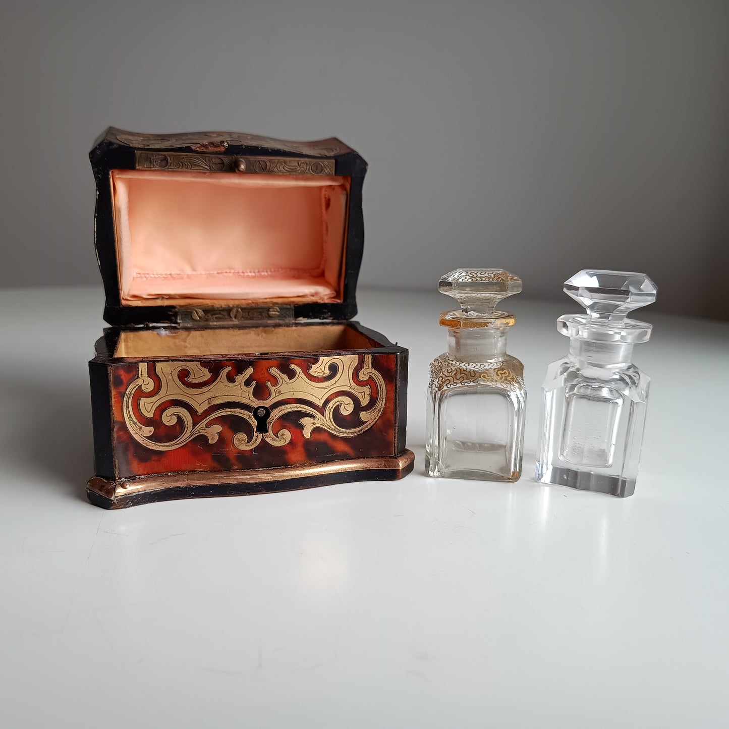 Antique French Palais Royale Perfume Bottle Casket: Boulle Style, Baccarat, France 19th cent