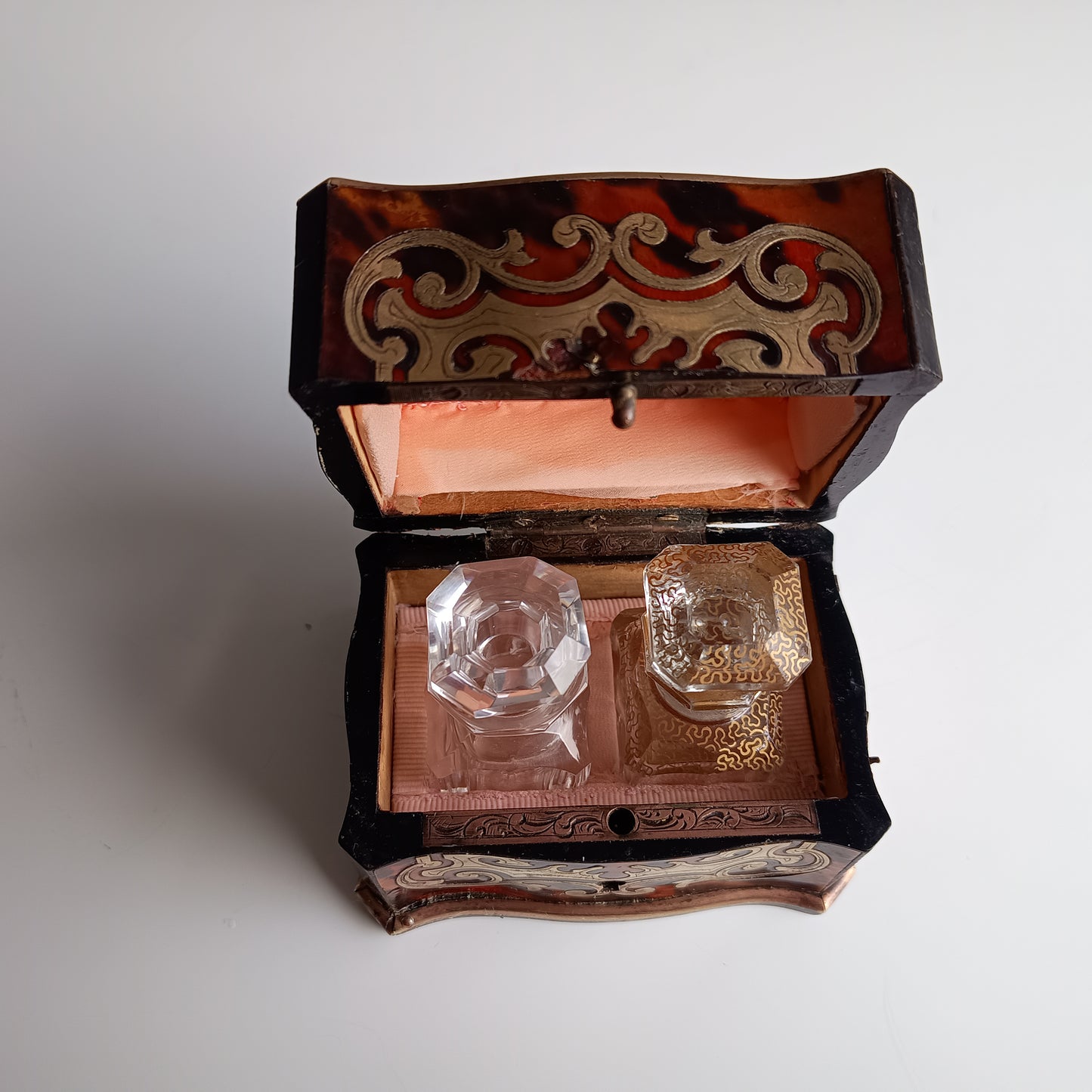 Antique French Palais Royale Perfume Bottle Casket: Boulle Style, Baccarat, France 19th cent