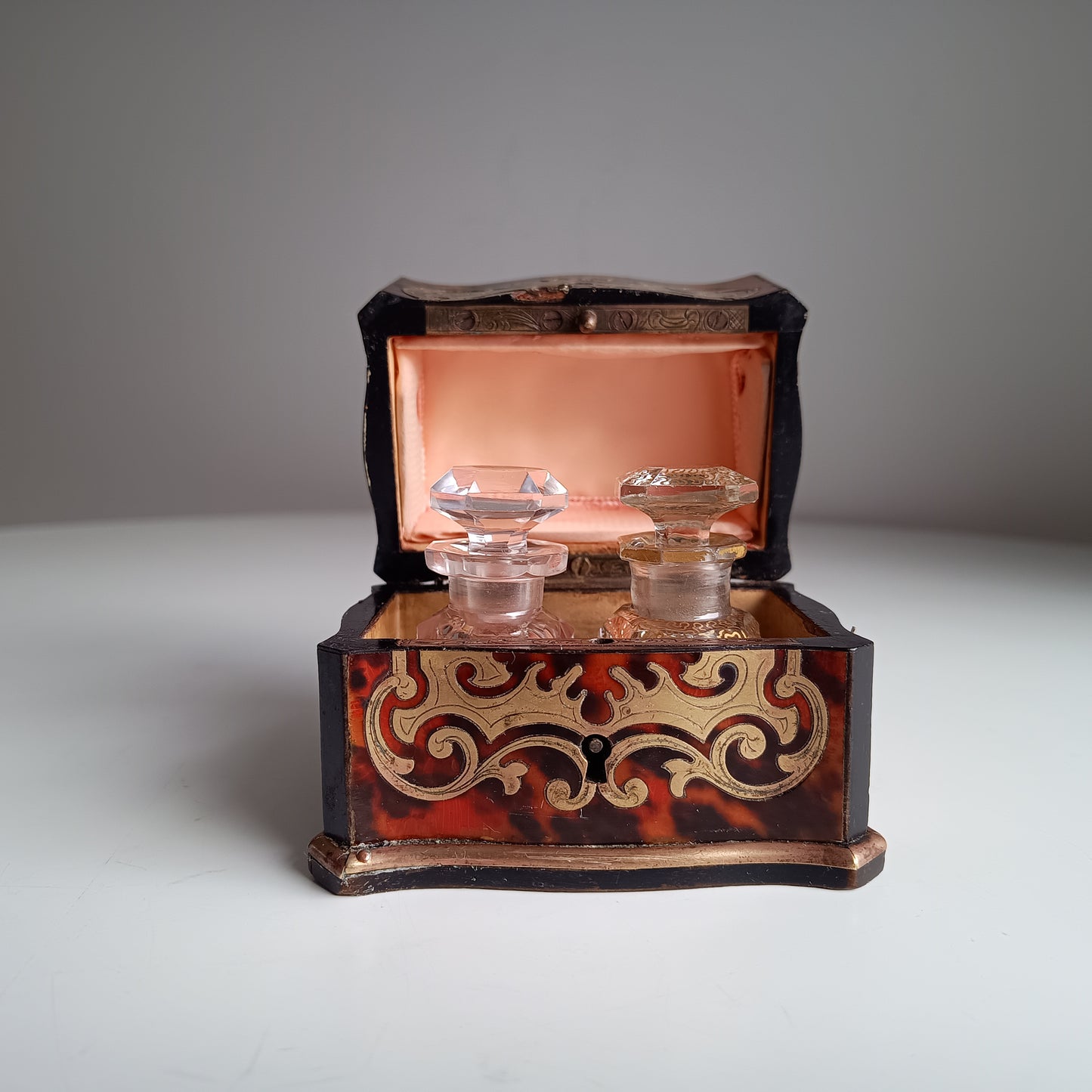 Antique French Palais Royale Perfume Bottle Casket: Boulle Style, Baccarat, France 19th cent