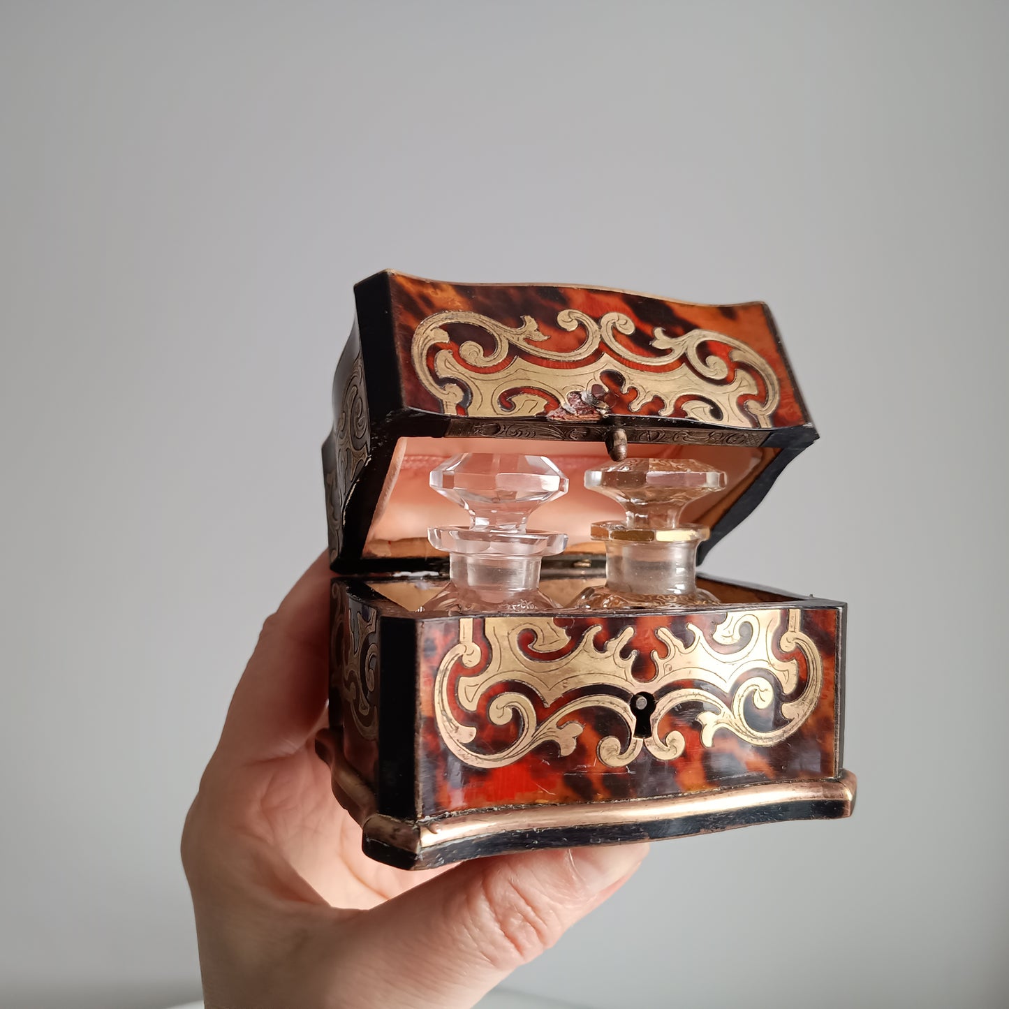 Antique French Palais Royale Perfume Bottle Casket: Boulle Style, Baccarat, France 19th cent