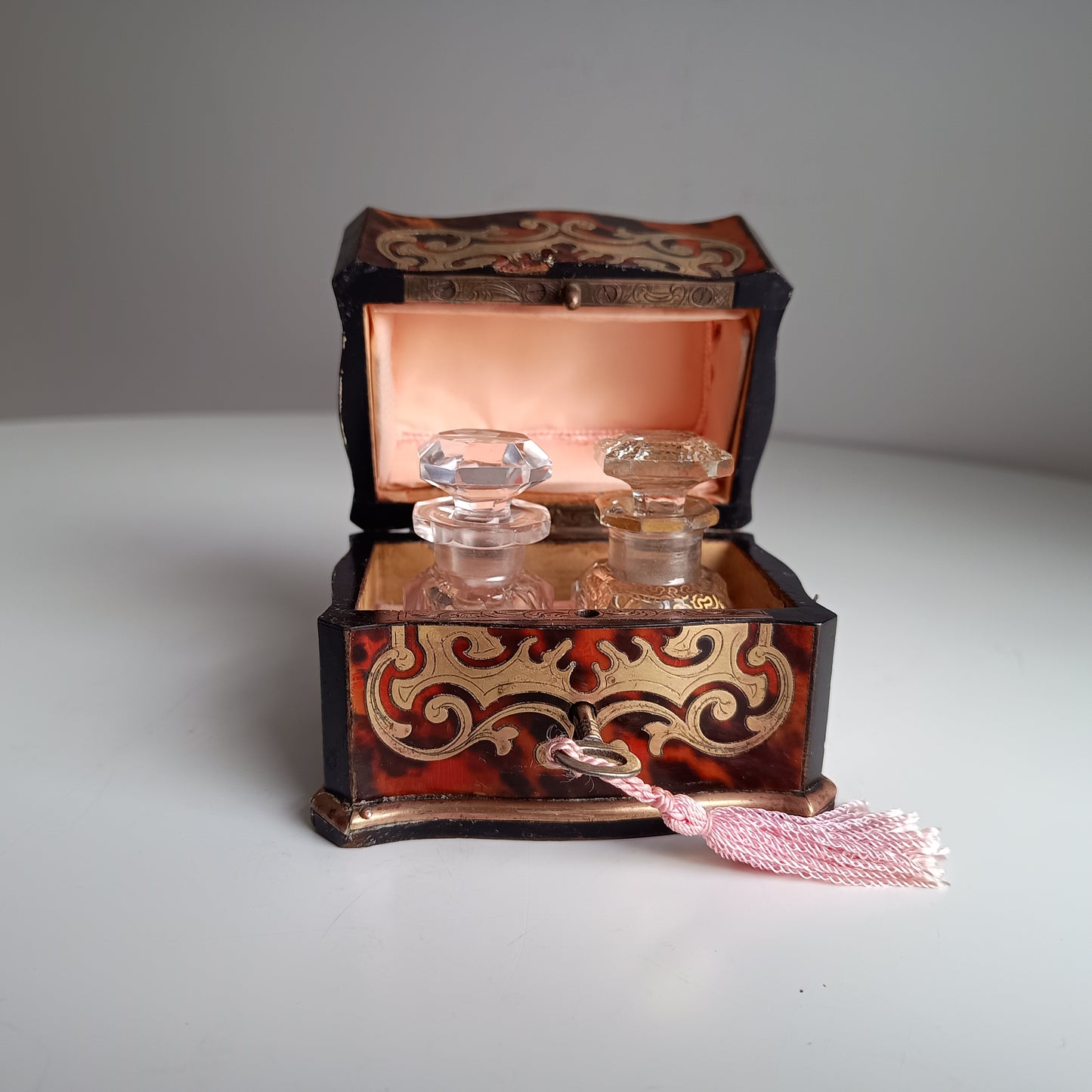 Antique French Palais Royale Perfume Bottle Casket: Boulle Style, Baccarat, France 19th cent
