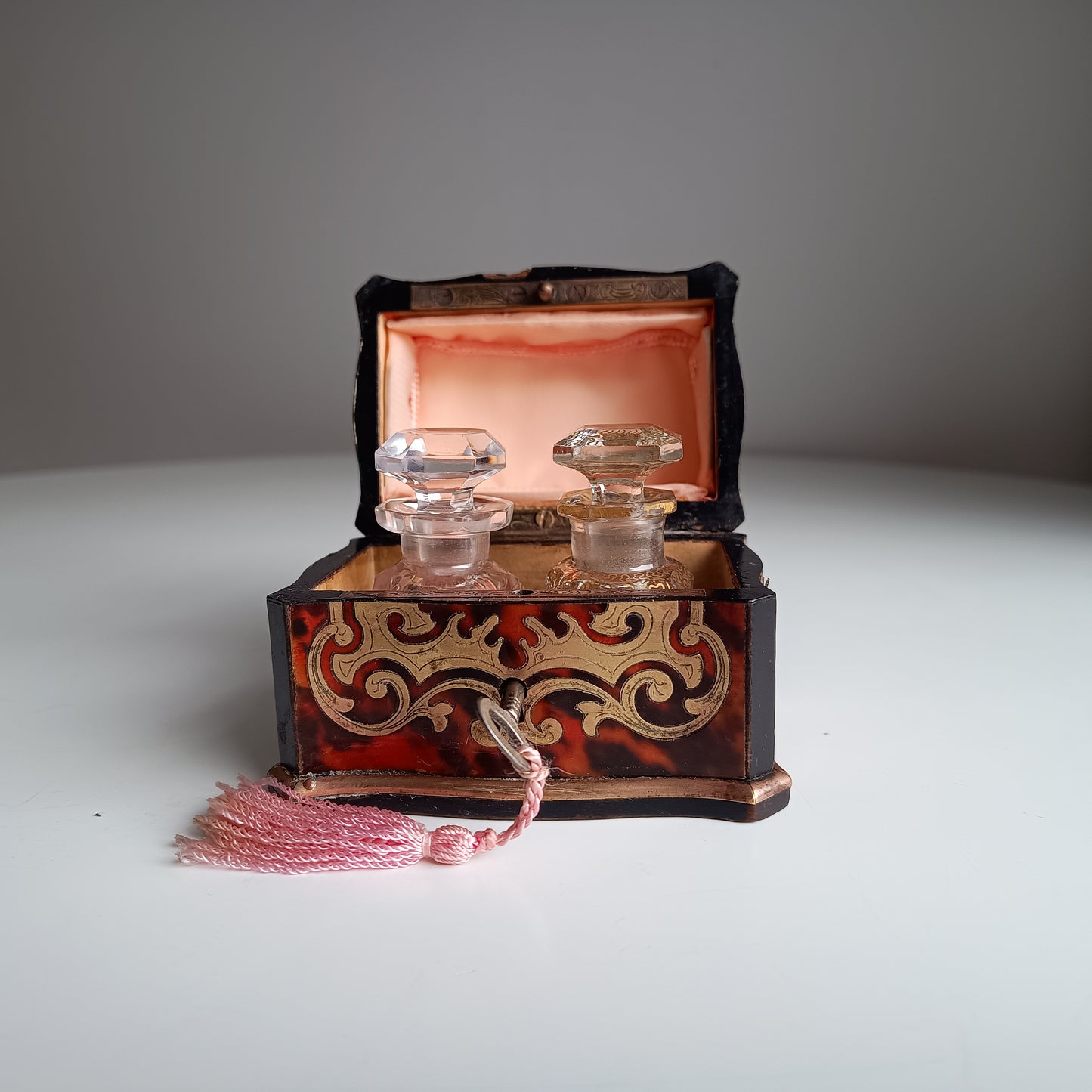 Antique French Palais Royale Perfume Bottle Casket: Boulle Style, Baccarat, France 19th cent