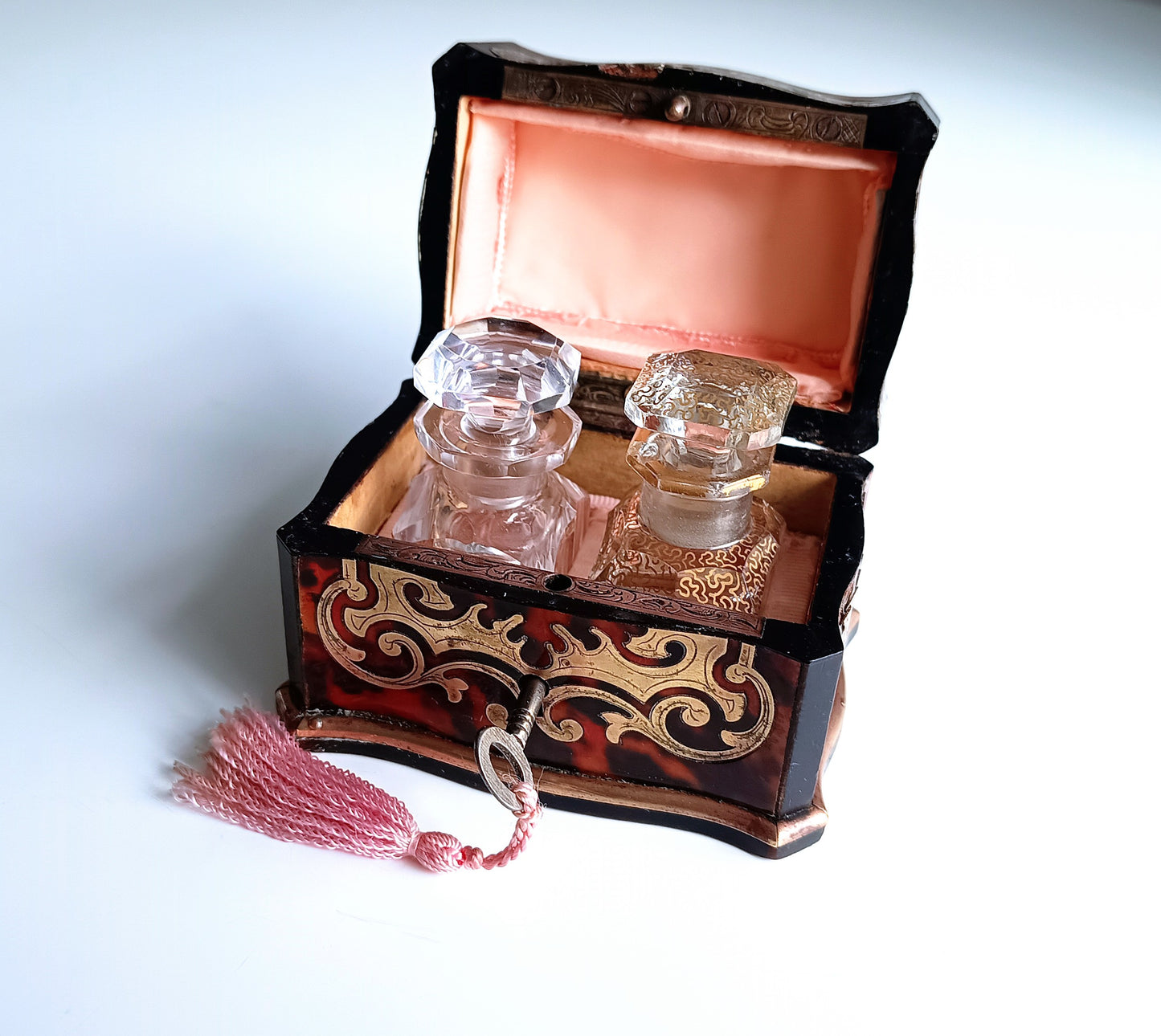 Antique French Palais Royale Perfume Bottle Casket: Boulle Style, Baccarat, France 19th cent