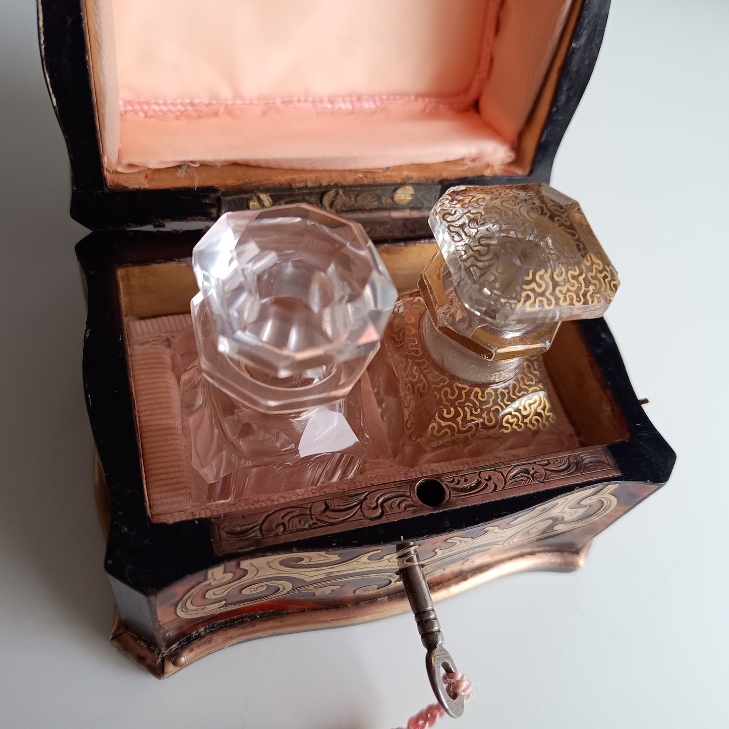 Antique French Palais Royale Perfume Bottle Casket: Boulle Style, Baccarat, France 19th cent