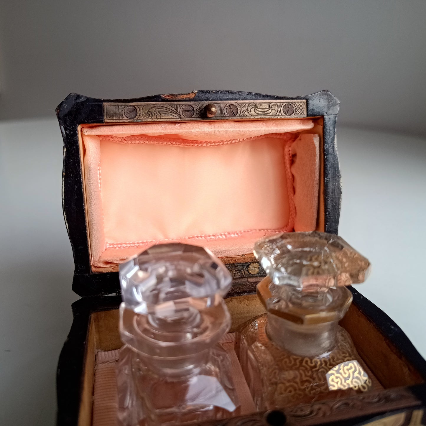 Antique French Palais Royale Perfume Bottle Casket: Boulle Style, Baccarat, France 19th cent